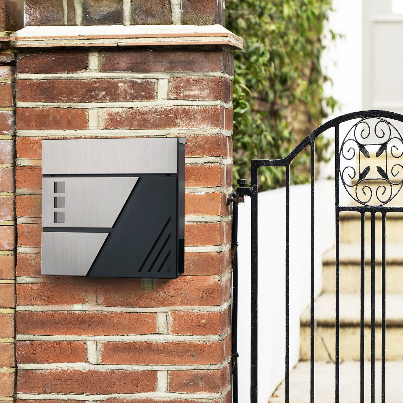 Large Wall-Mounted Locking Mailbox - Stainless Steel - Silver - with Viewing Windows and Keys