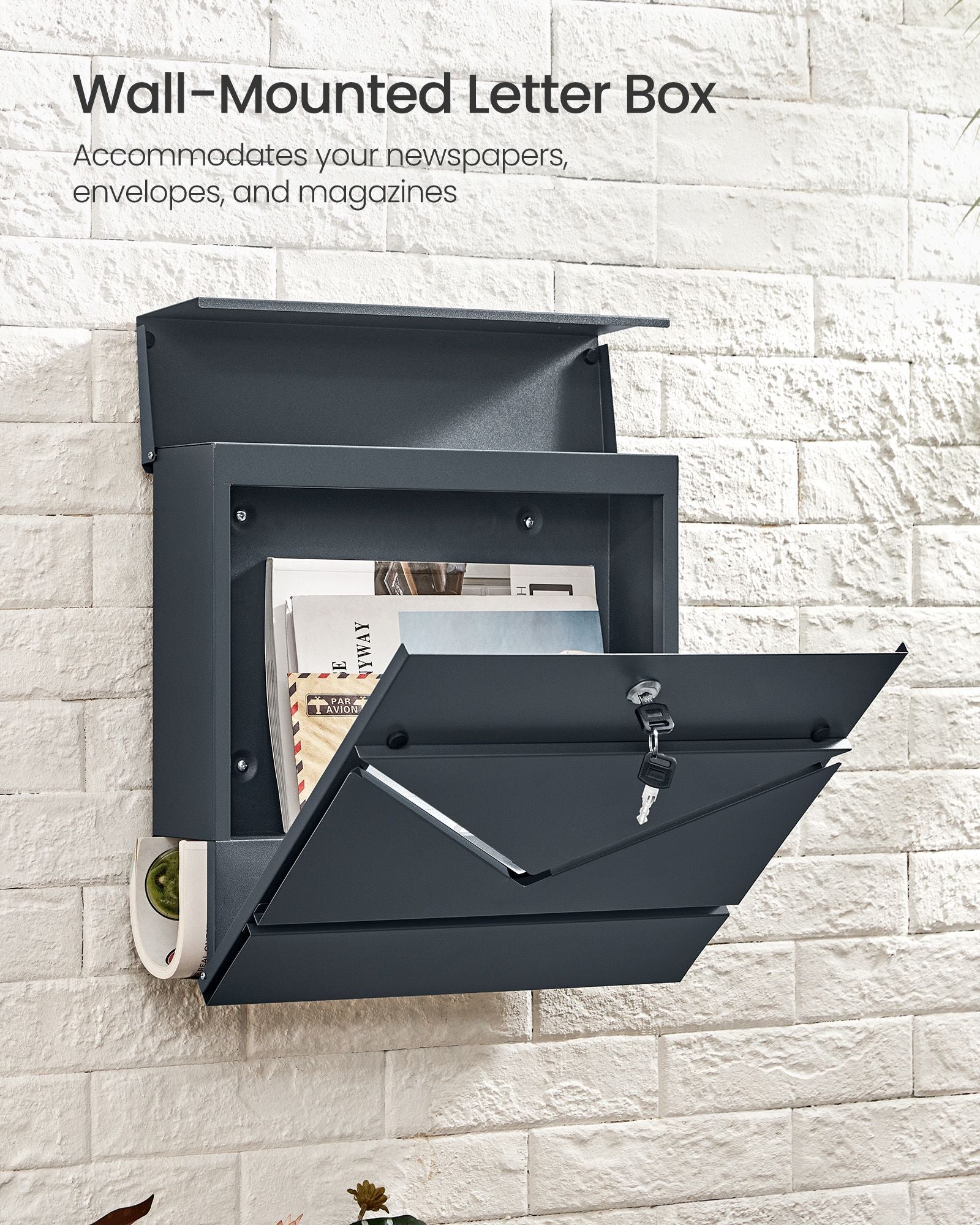 Wall-Mounted Mailbox - Steel - Anthracite Grey - With Lock and Viewing Window