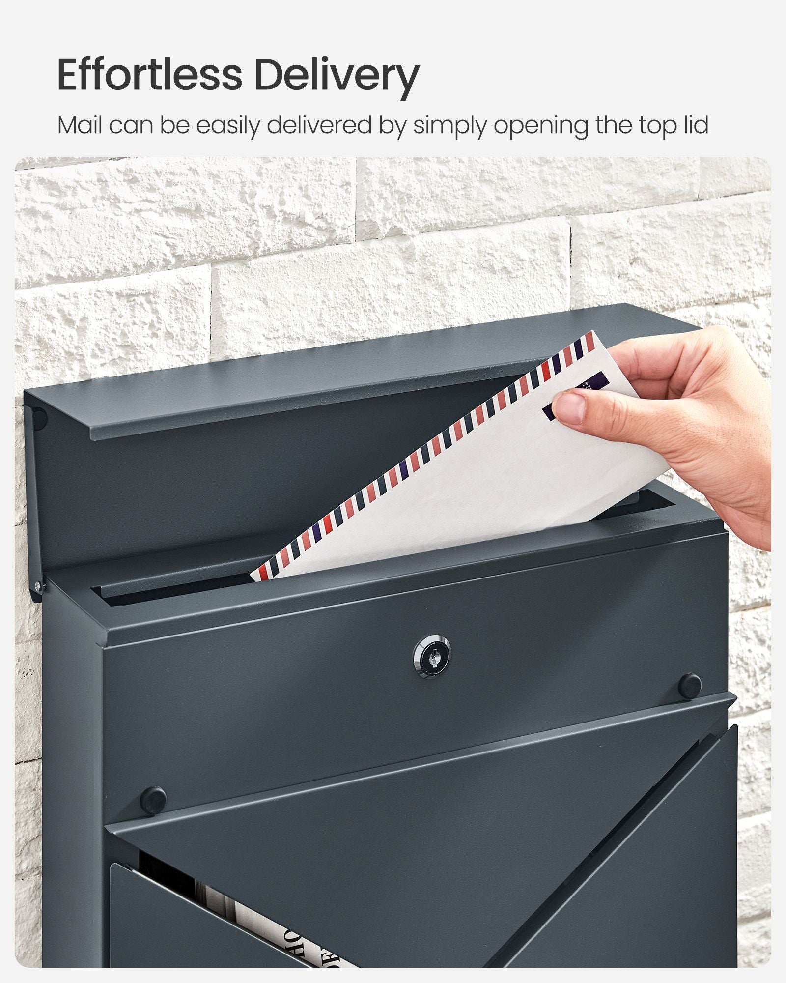Wall-Mounted Mailbox - Steel - Anthracite Grey - With Lock and Viewing Window