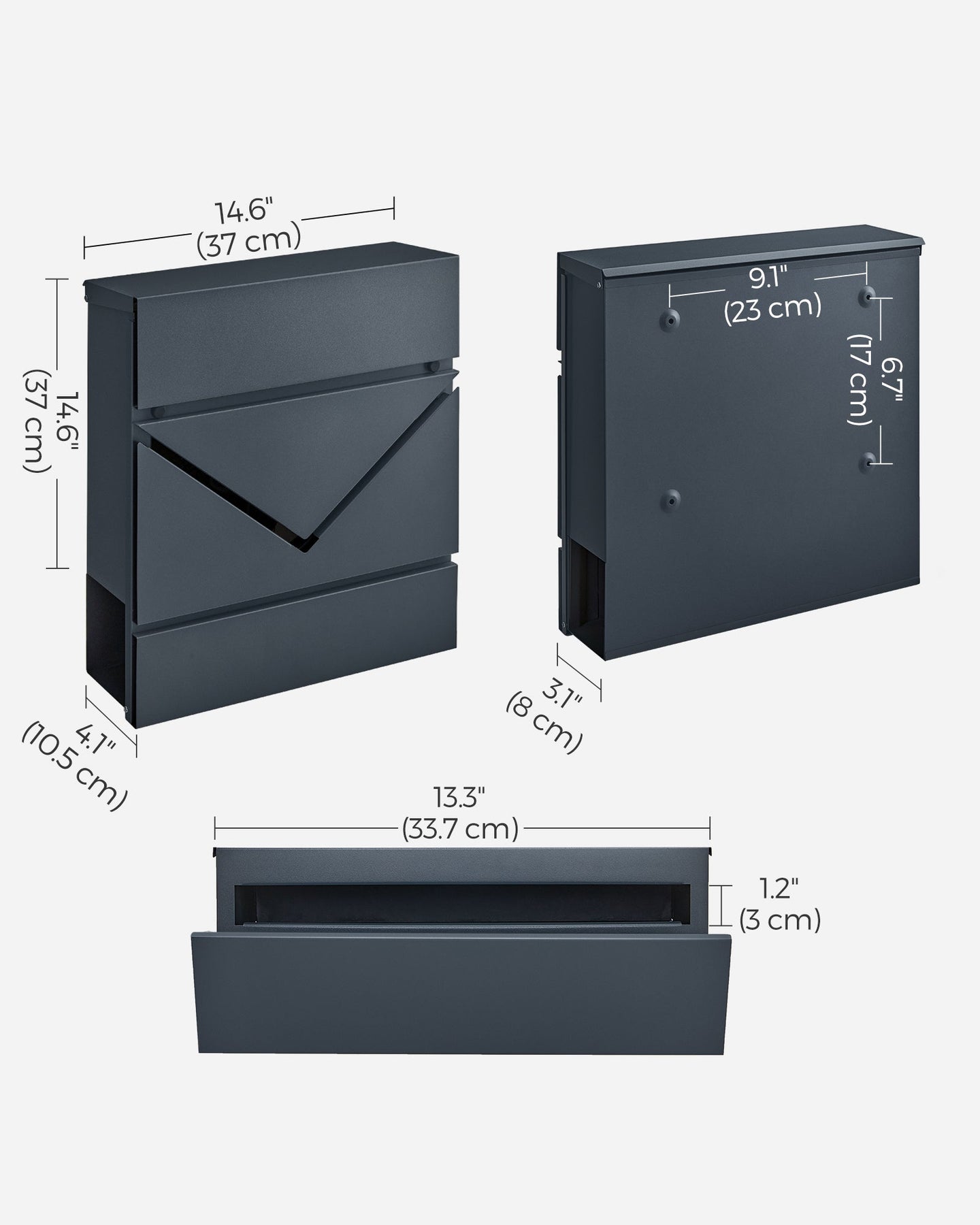 Wall-Mounted Mailbox - Steel - Anthracite Grey - With Lock and Viewing Window