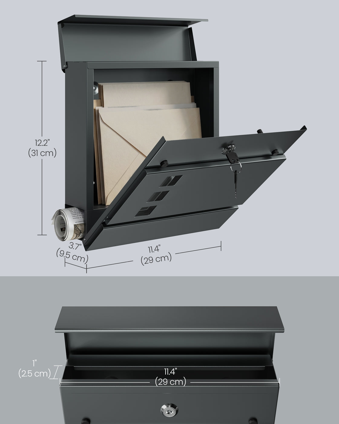 Modern Mailbox - 9.5L - Steel - Lockable