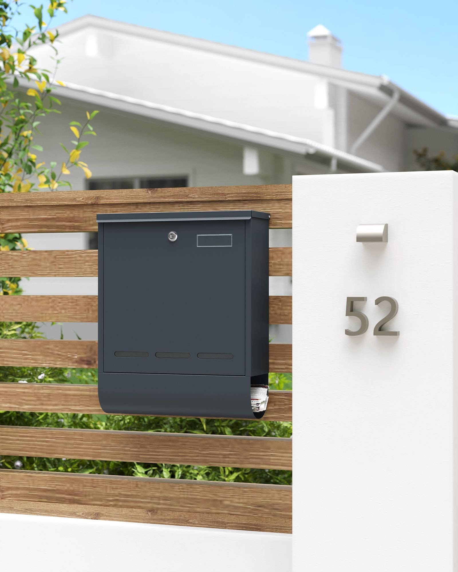 Wall-Mounted Letter Box - Metal - Anthracite Grey - Secure with Viewing Window and Newspaper Holder