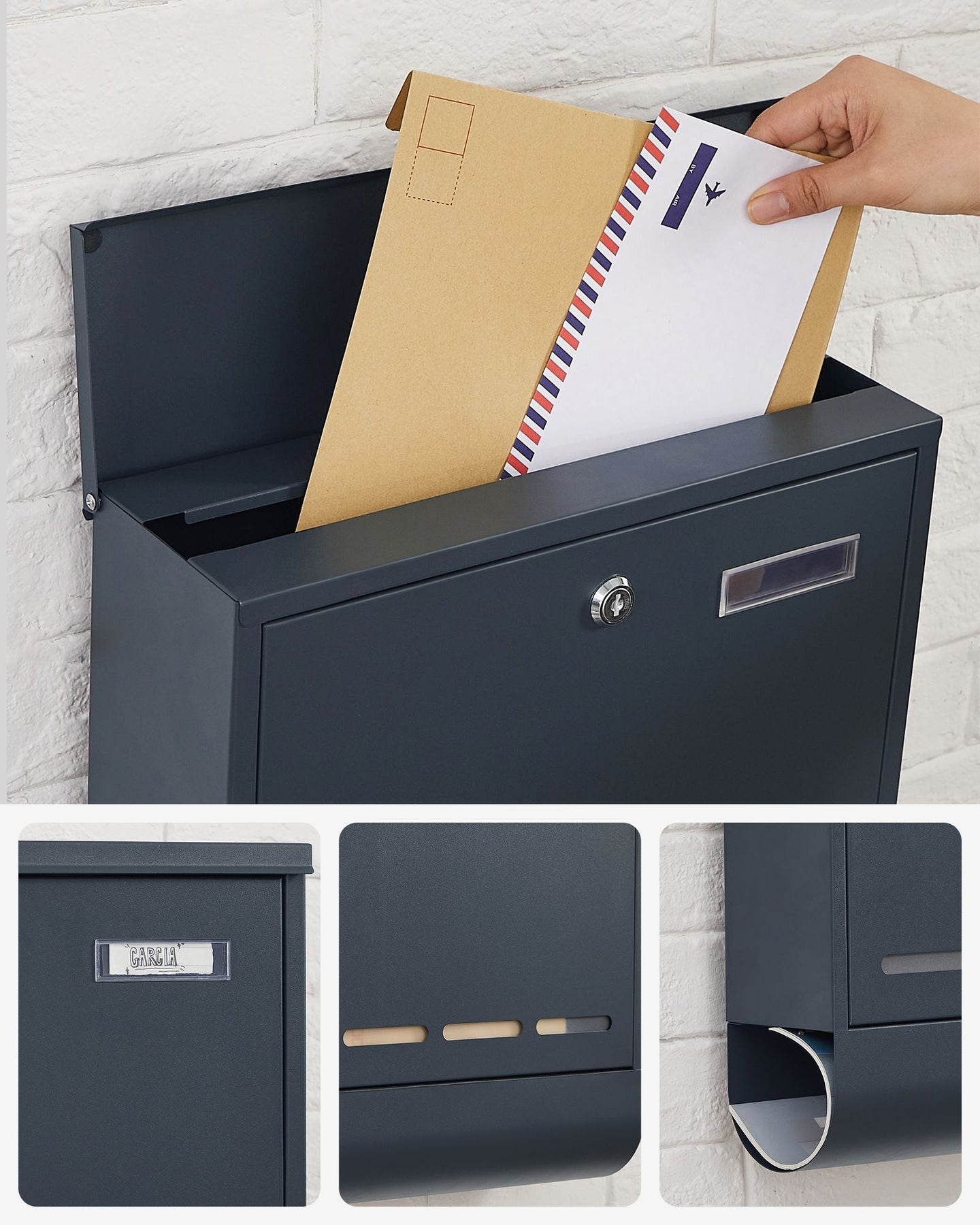 Wall-Mounted Letter Box - Metal - Anthracite Grey - Secure with Viewing Window and Newspaper Holder
