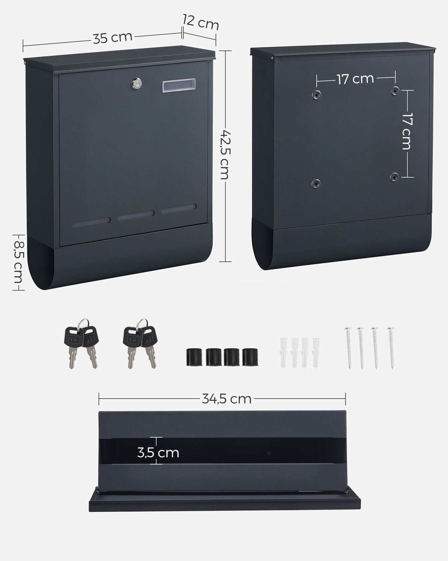 Wall-Mounted Letter Box - Metal - Anthracite Grey - Secure with Viewing Window and Newspaper Holder