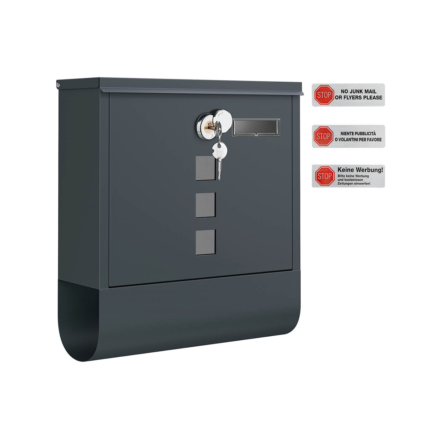 Wall-Mounted Mailbox - Metal - Anthracite Grey - Capped Lock with Copper Core and Newspaper Holder