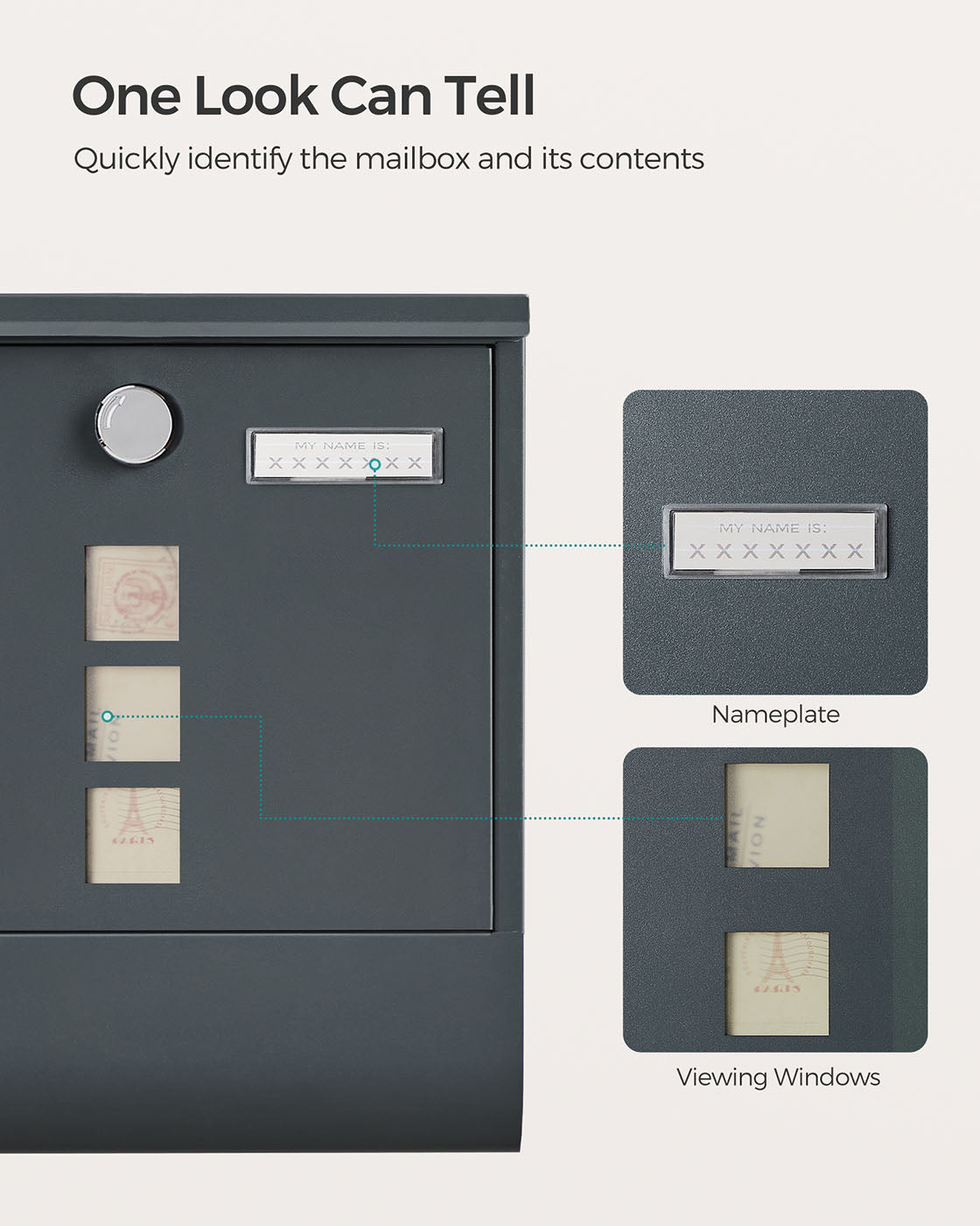 Wall-Mounted Mailbox - Metal - Anthracite Grey - Capped Lock with Copper Core and Newspaper Holder