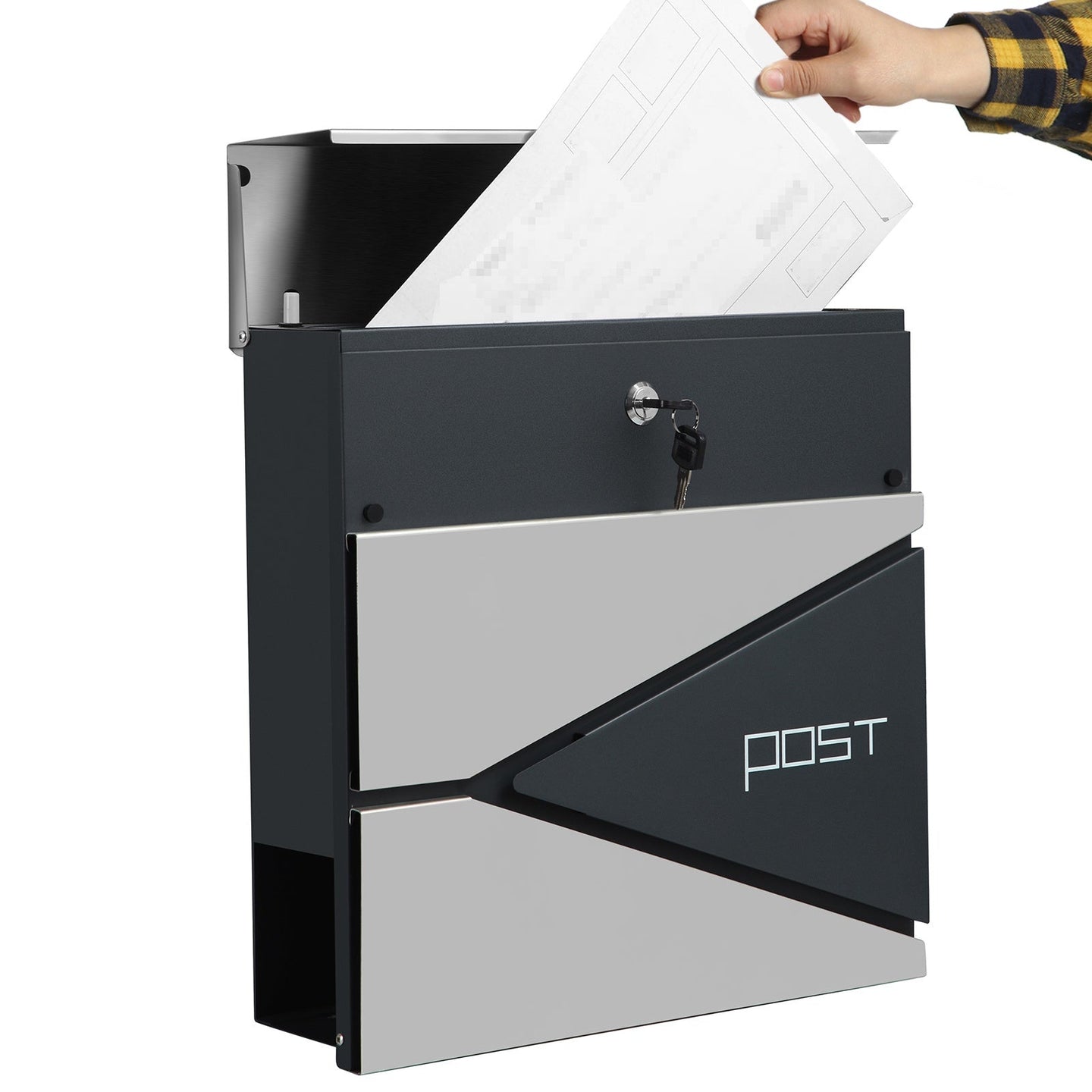 Lockable Wall-Mounted Mailbox - Steel - Anthracite Grey - with Newspaper Holder