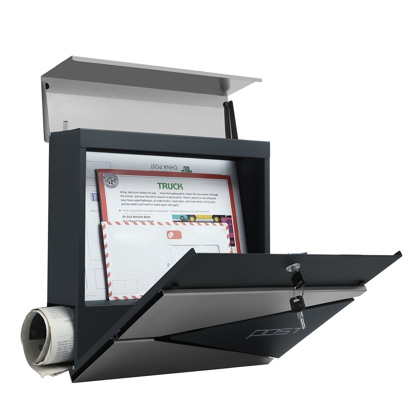 Lockable Wall-Mounted Mailbox - Steel - Anthracite Grey - with Newspaper Holder