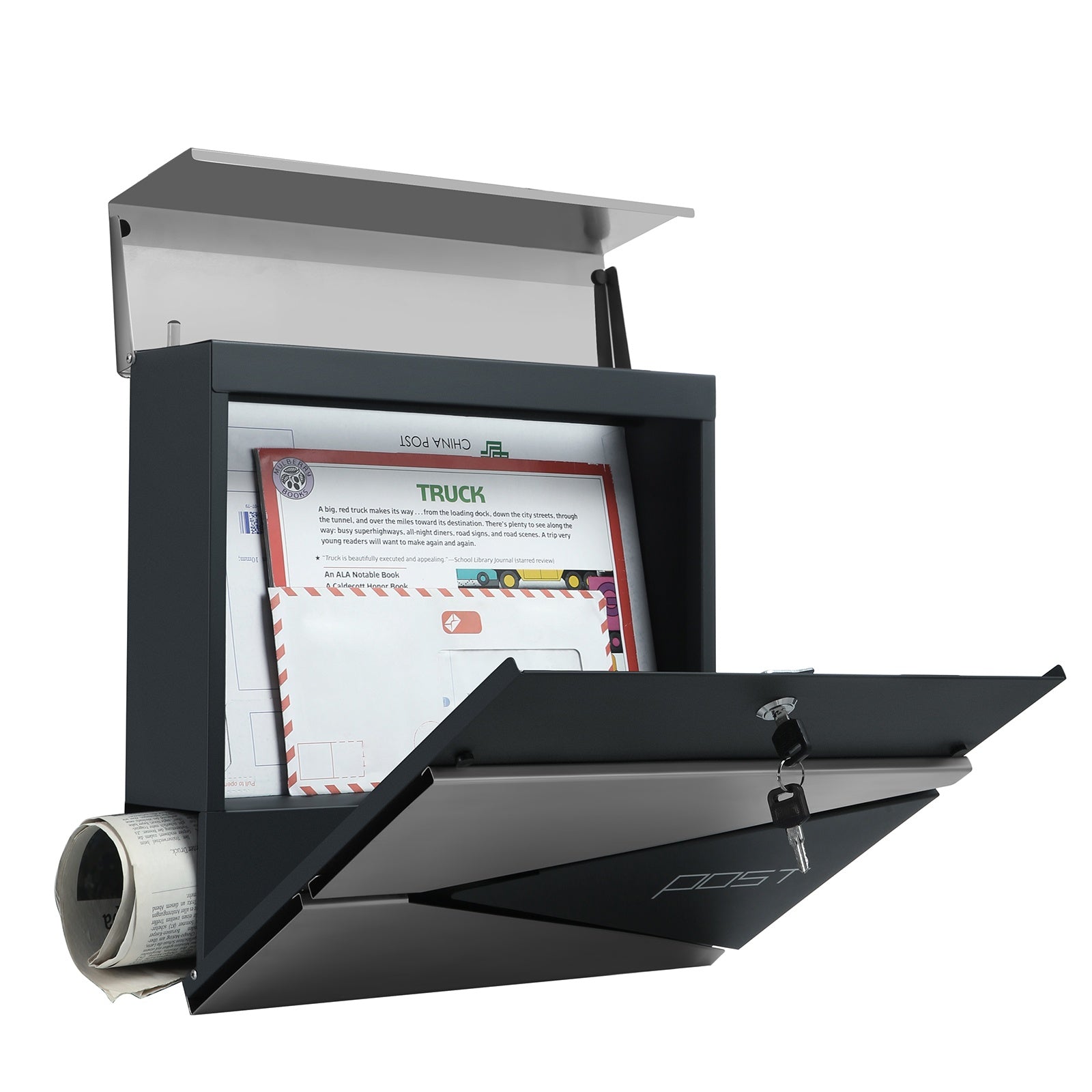 Lockable Wall-Mounted Mailbox - Steel - Anthracite Grey - with Newspaper Holder