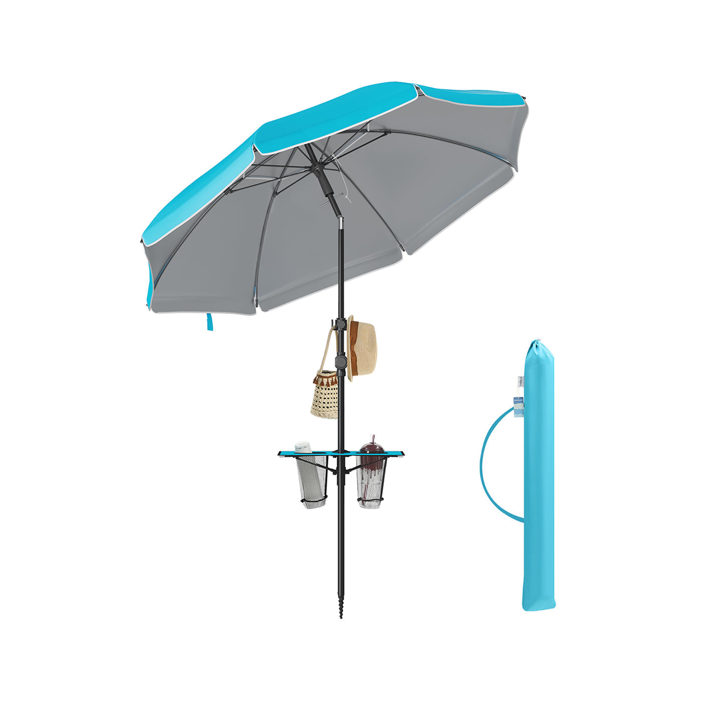 Garden Parasol - Fabric - Blue - UPF 50+ Sun Protection with Adjustable Height and Double-Side Tilt