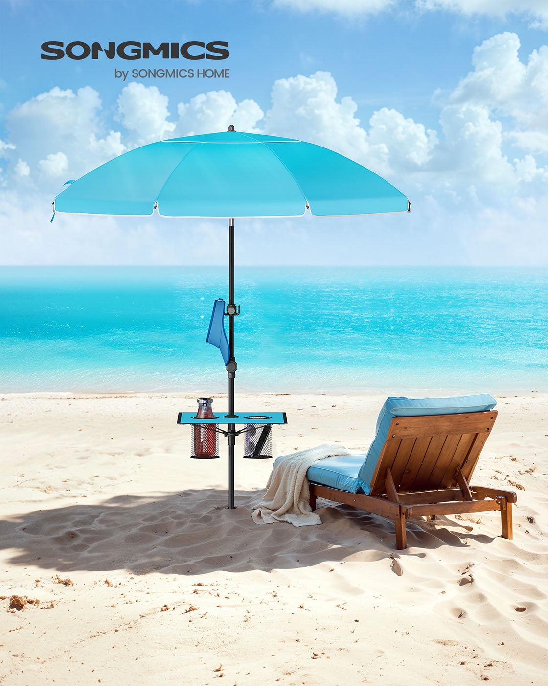 Garden Parasol - Fabric - Blue - UPF 50+ Sun Protection with Adjustable Height and Double-Side Tilt
