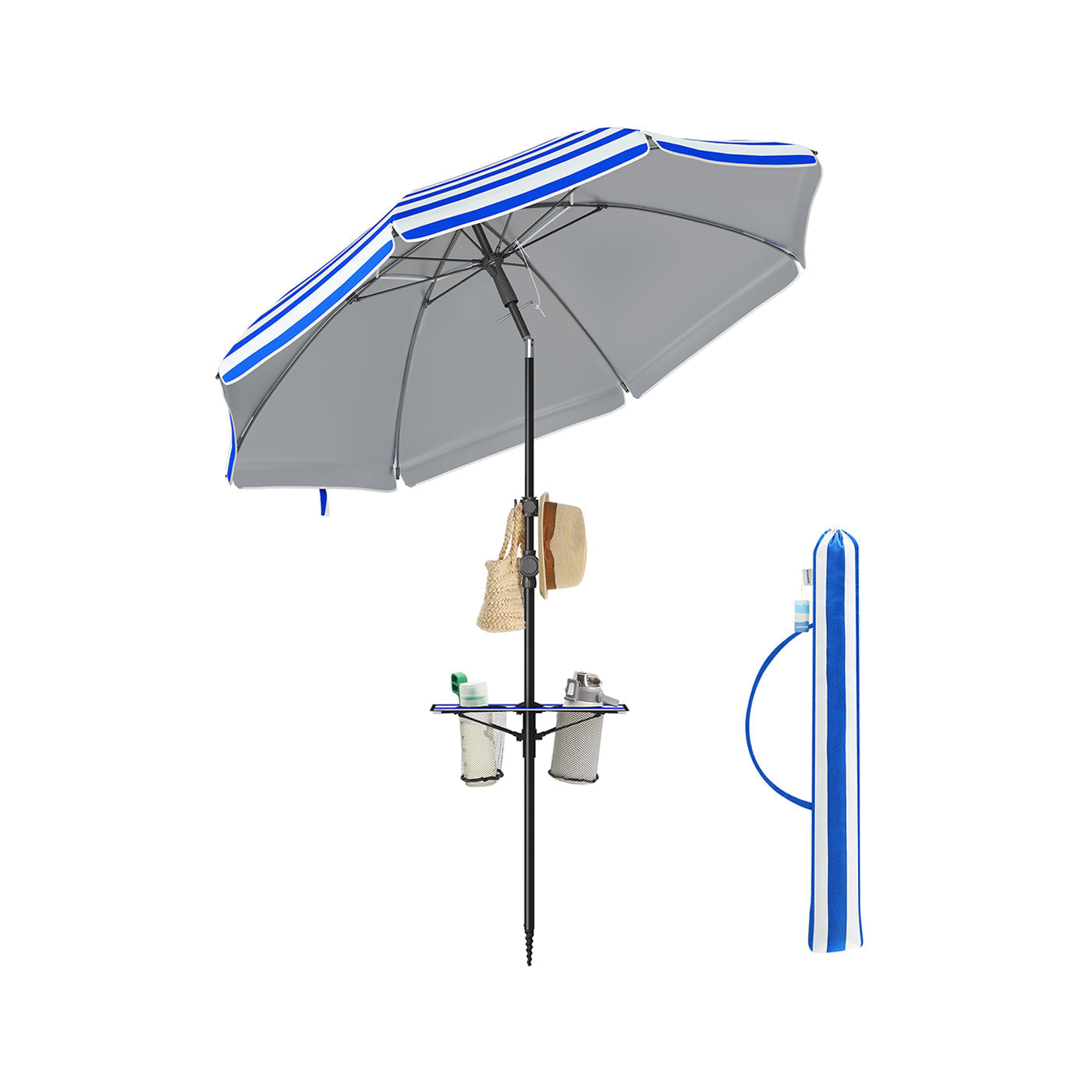 Garden Parasol - Fabric - Blue and White - UPF 50+ Sun Protection