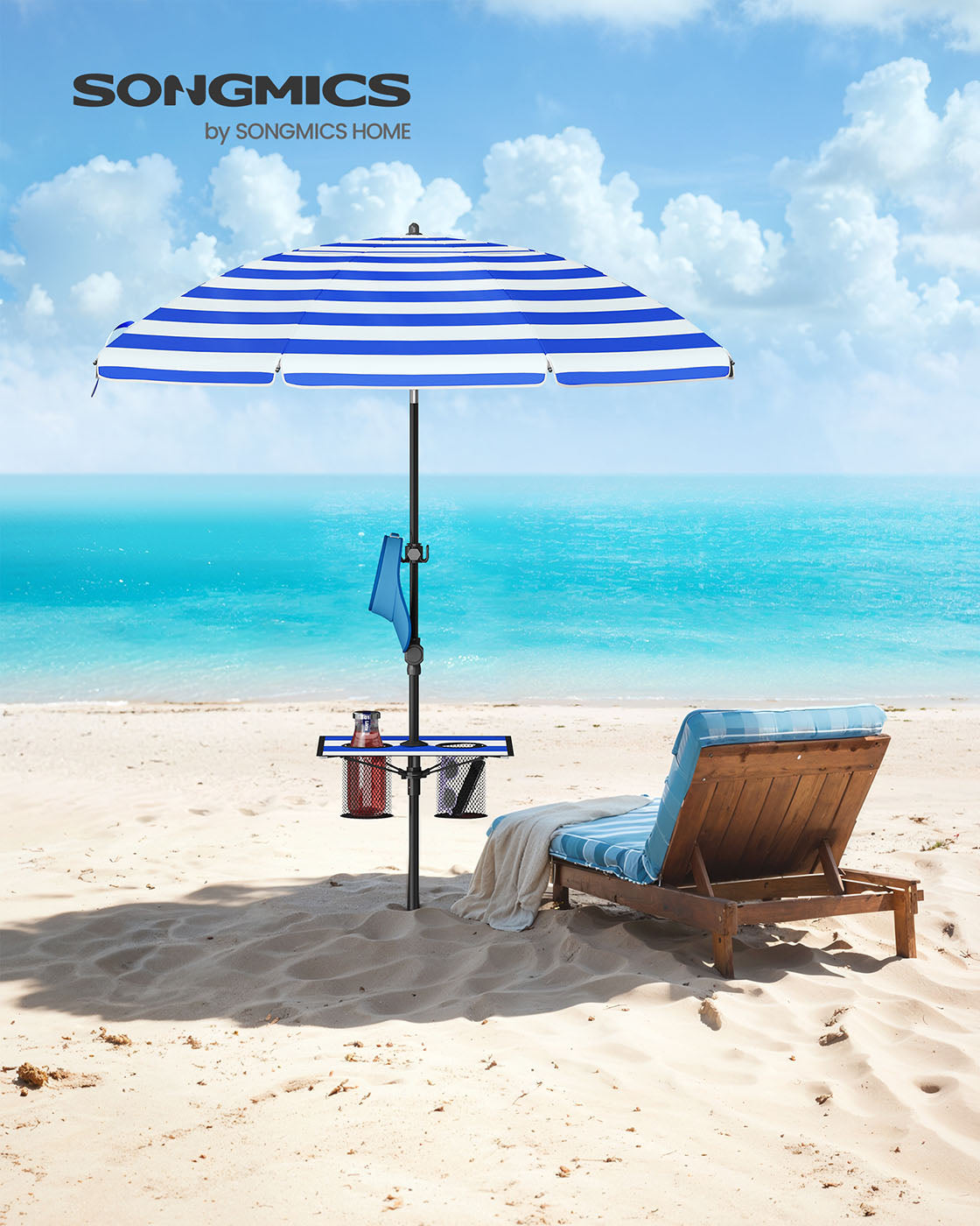 Garden Parasol - Fabric - Blue and White - UPF 50+ Sun Protection