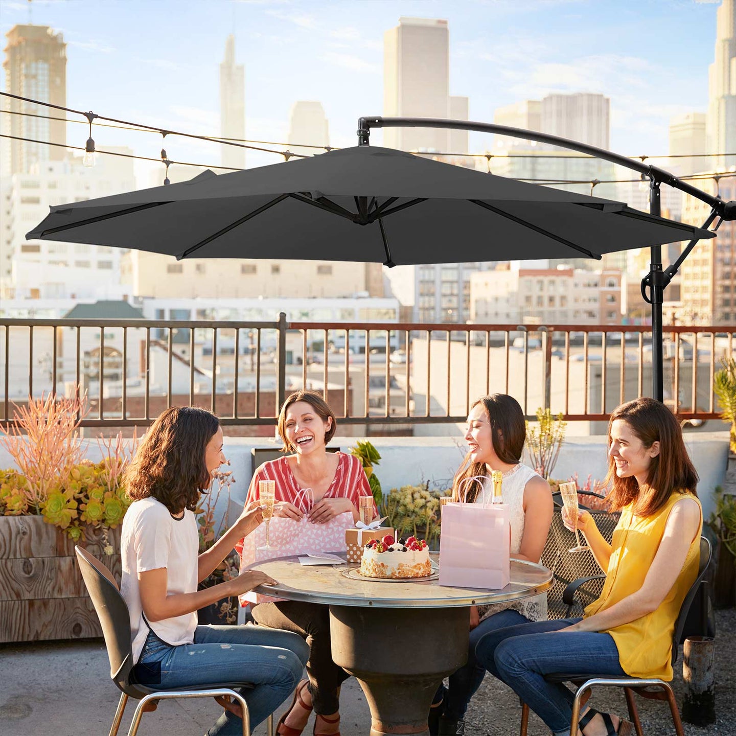 Cantilever Umbrella - Fabric - Grey - Offset Design with Crank and UPF 50+ Protection