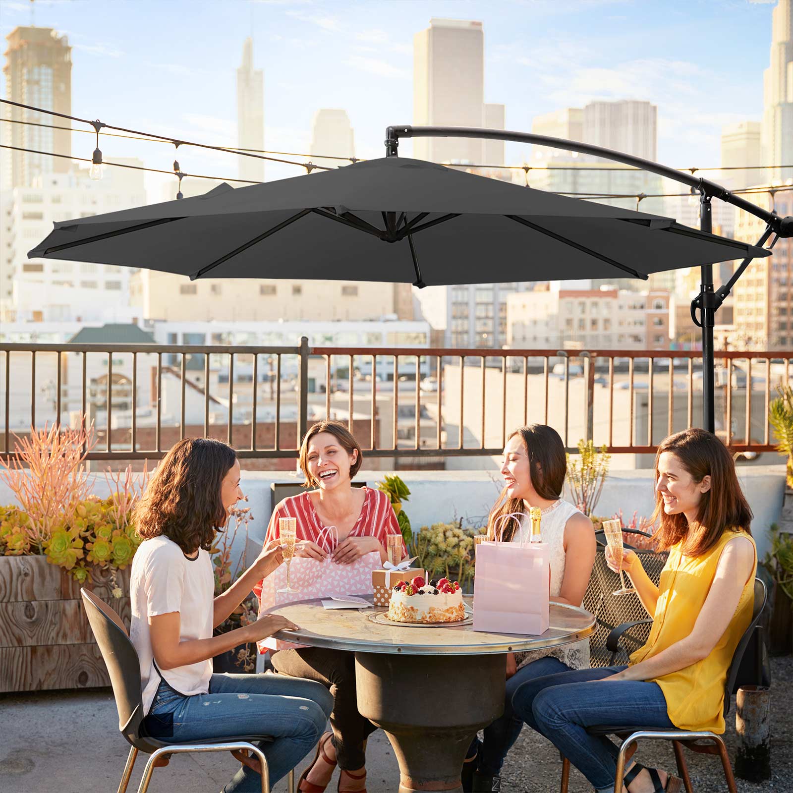 Cantilever Umbrella - Fabric - Grey - Offset Design with Crank and UPF 50+ Protection