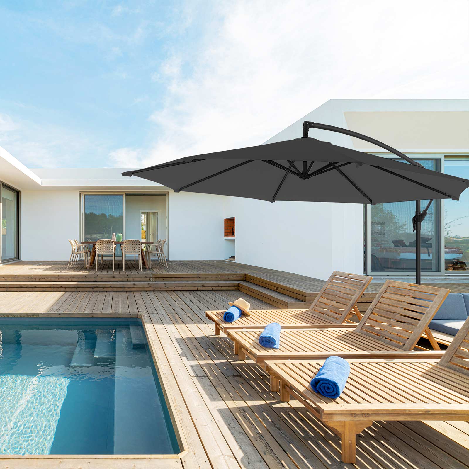 Cantilever Umbrella - Fabric - Grey - Offset Design with Crank and UPF 50+ Protection