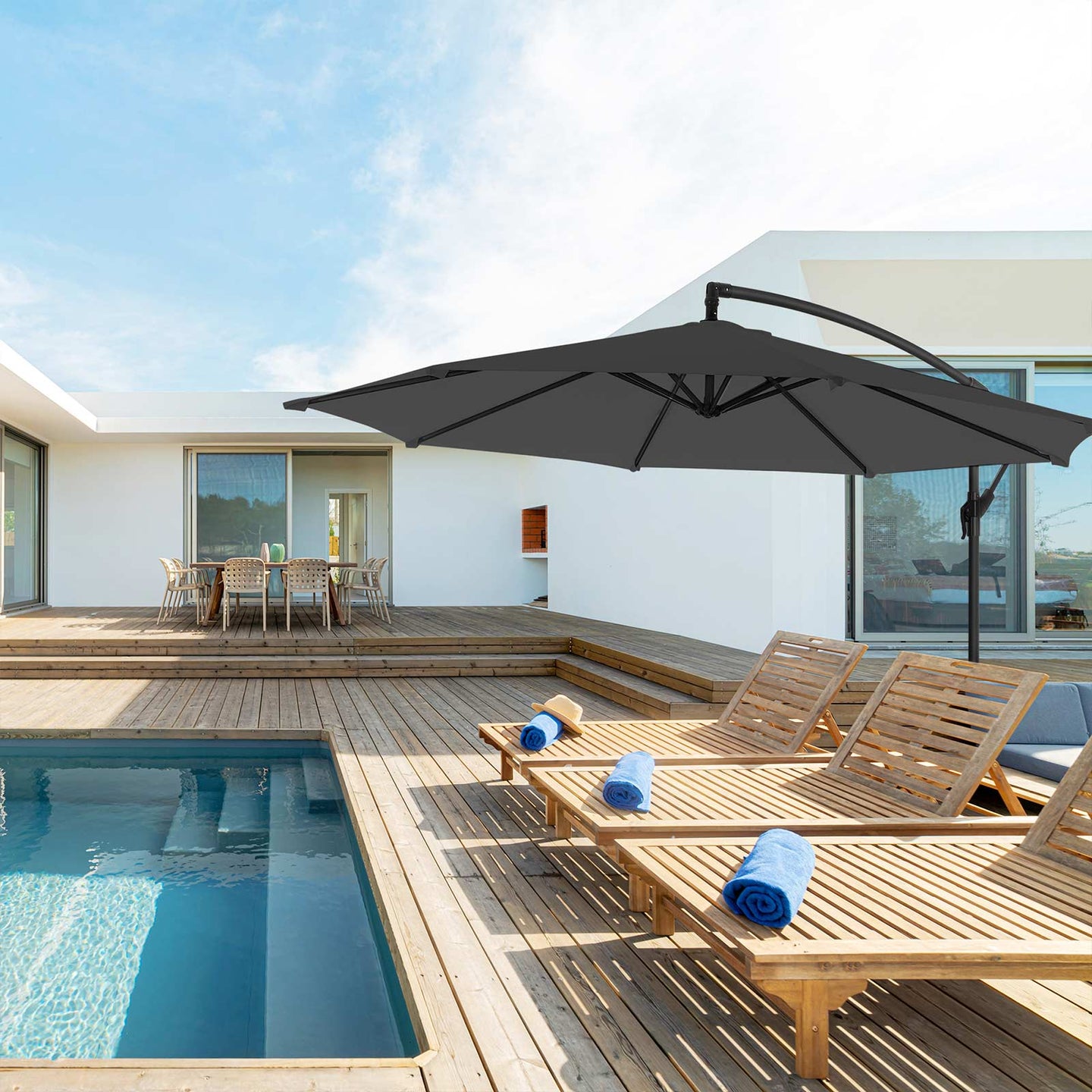 Cantilever Umbrella - Fabric - Grey - Offset Design with Crank and UPF 50+ Protection
