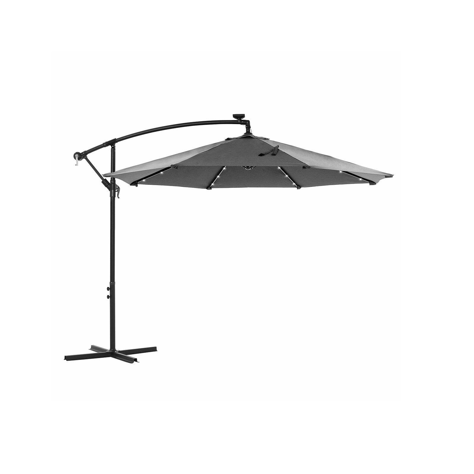 Cantilever Parasol - Fabric - Grey - Solar-Powered LED Lights