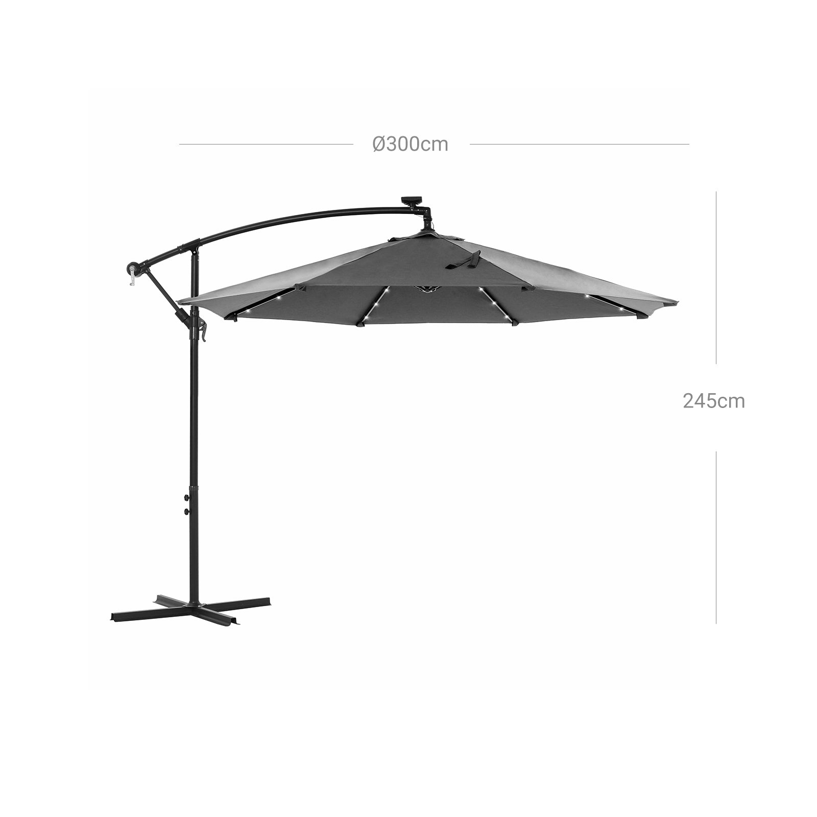 Cantilever Parasol - Fabric - Grey - Solar-Powered LED Lights