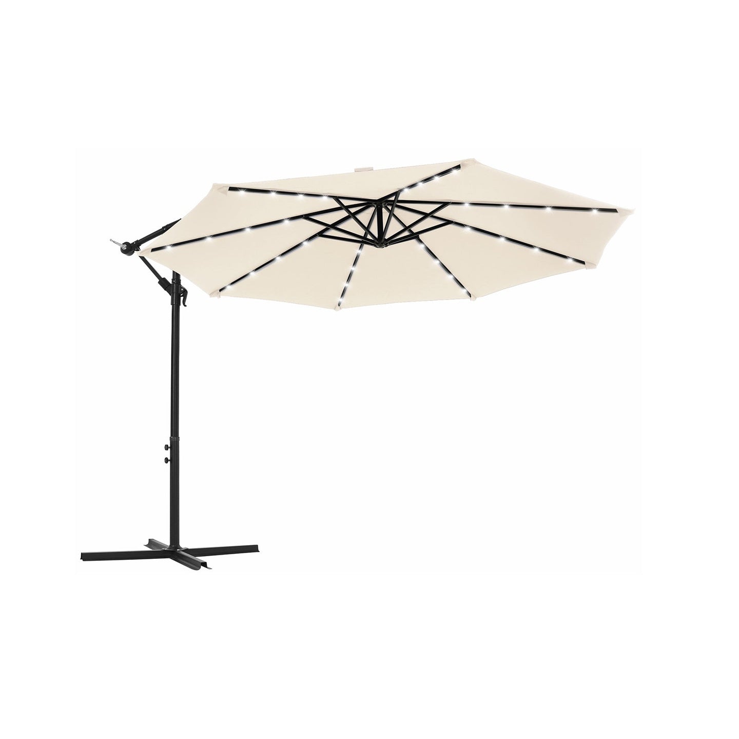 Cantilever Garden Patio Parasol - Fabric - Beige - Solar-Powered LED Lights