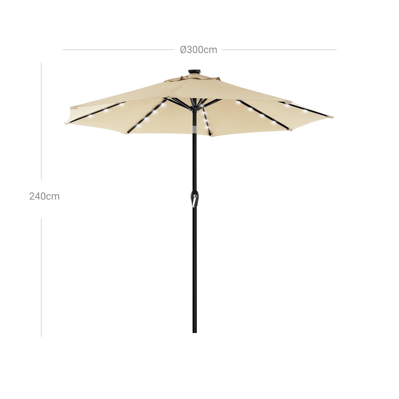 Garden Parasol Umbrella - Fabric - Beige - Solar-Powered LED Lights