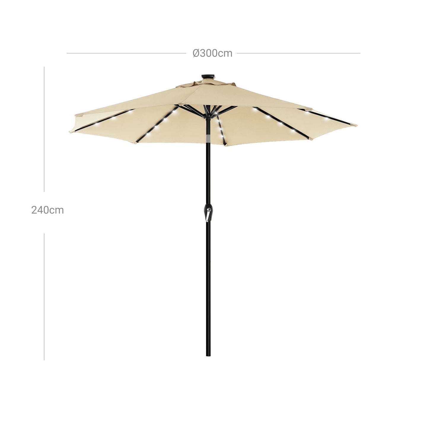 Garden Parasol Umbrella - Fabric - Beige - Solar-Powered LED Lights