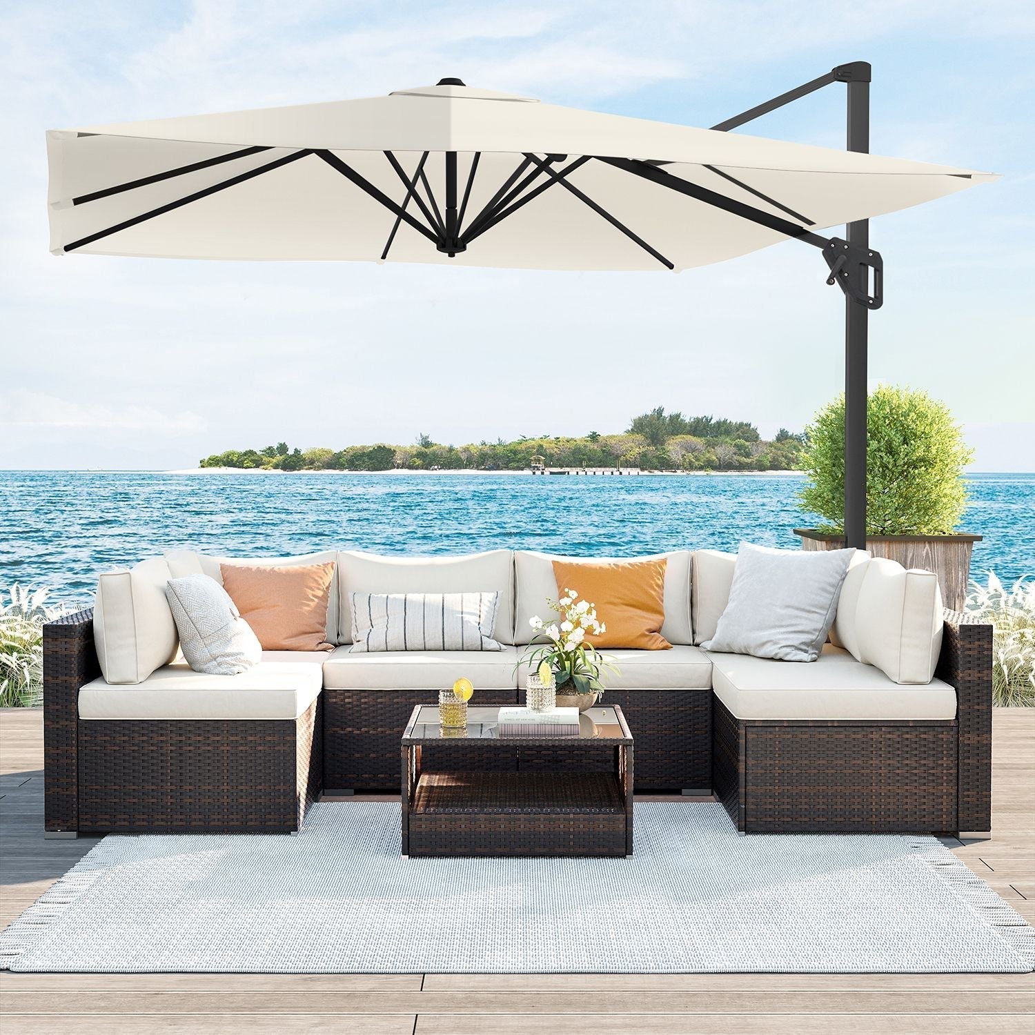 Cantilever Parasol - Fabric - Beige - 3 x 3 m