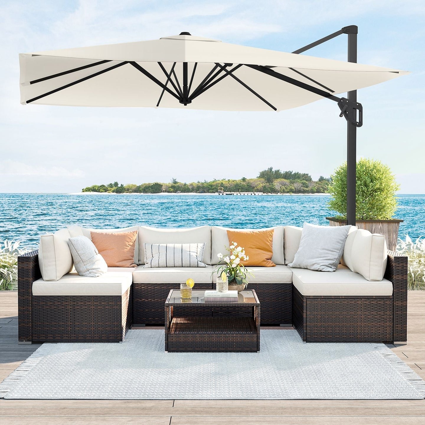 Cantilever Parasol - Fabric - Beige - 3 x 3 m