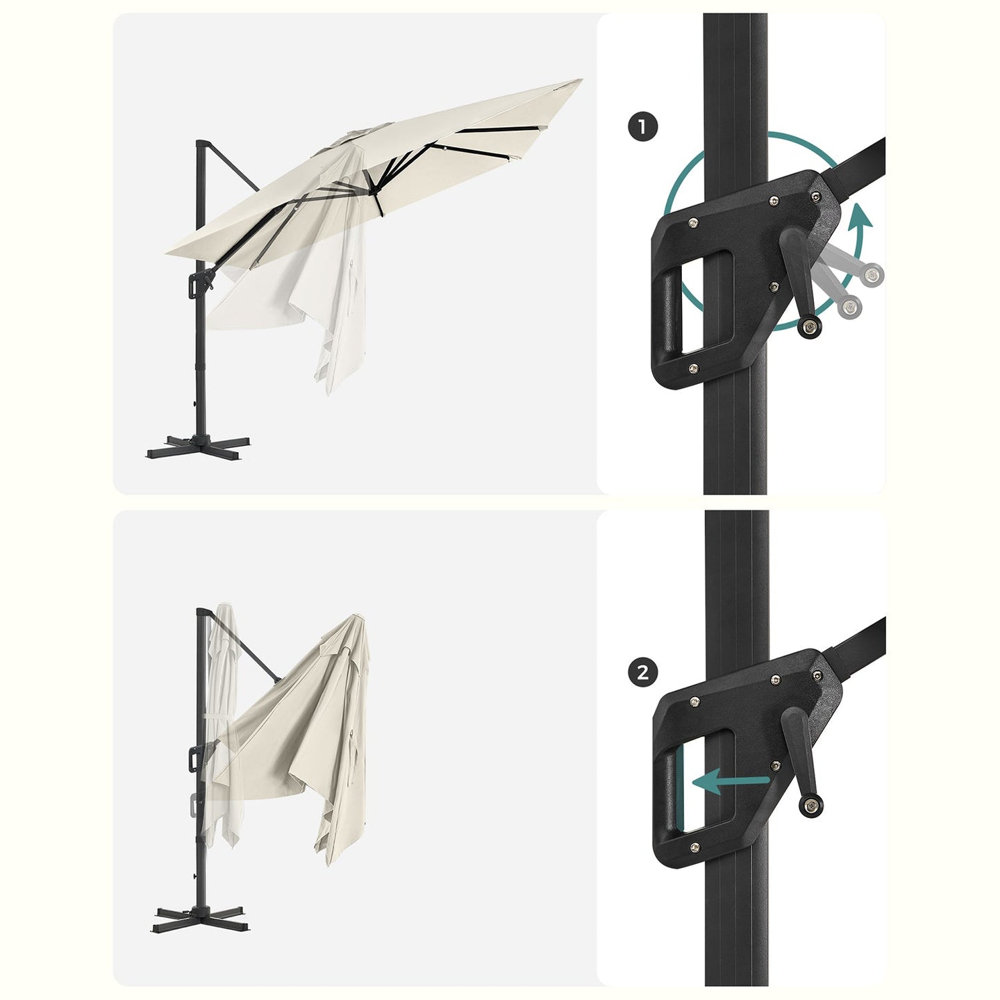 Cantilever Parasol - Fabric - Beige - 3 x 3 m