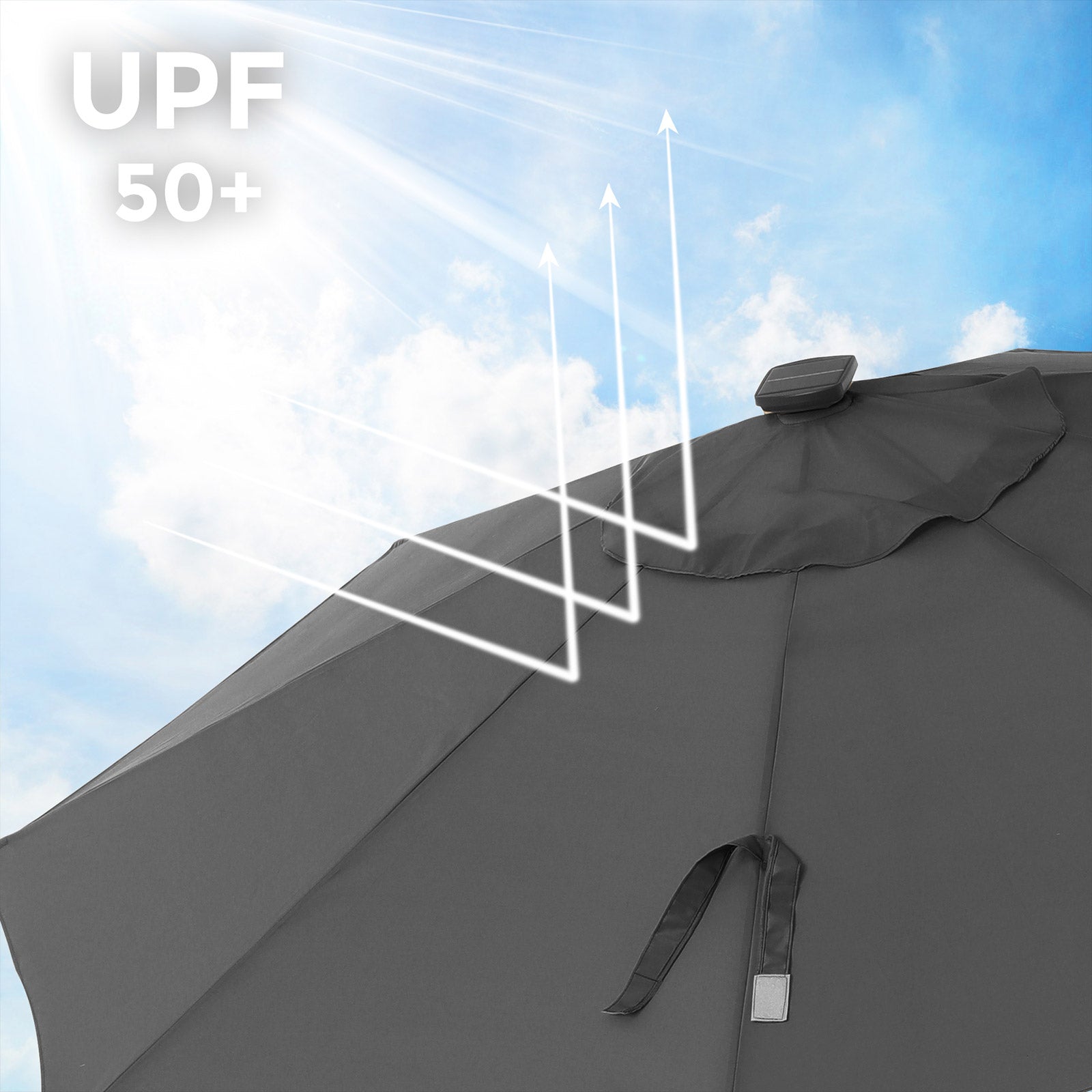 Garden Parasol Umbrella - Fabric - Grey - Solar-Powered LED Lights
