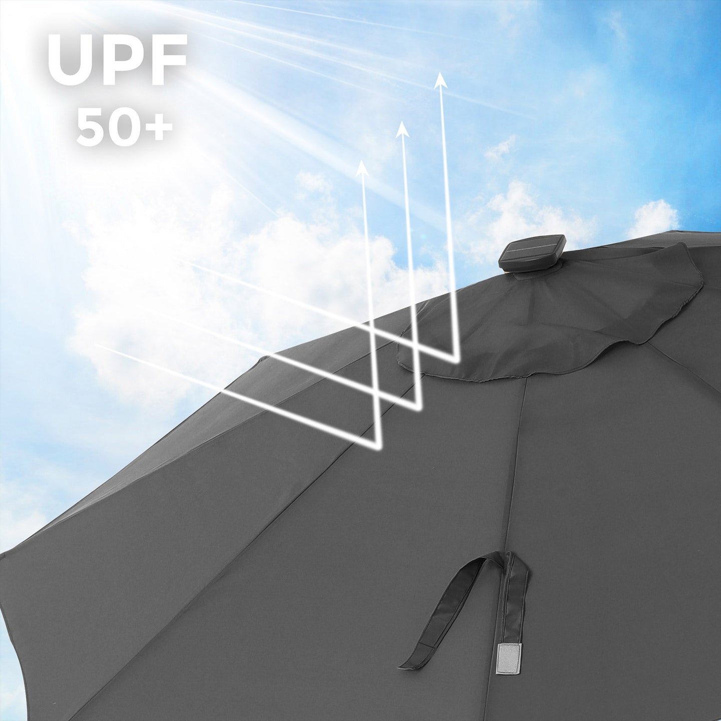 Garden Parasol Umbrella - Fabric - Grey - Solar-Powered LED Lights
