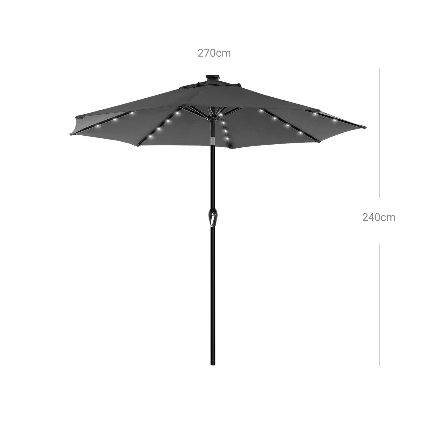 Garden Parasol Umbrella - Fabric - Grey - Solar-Powered LED Lights