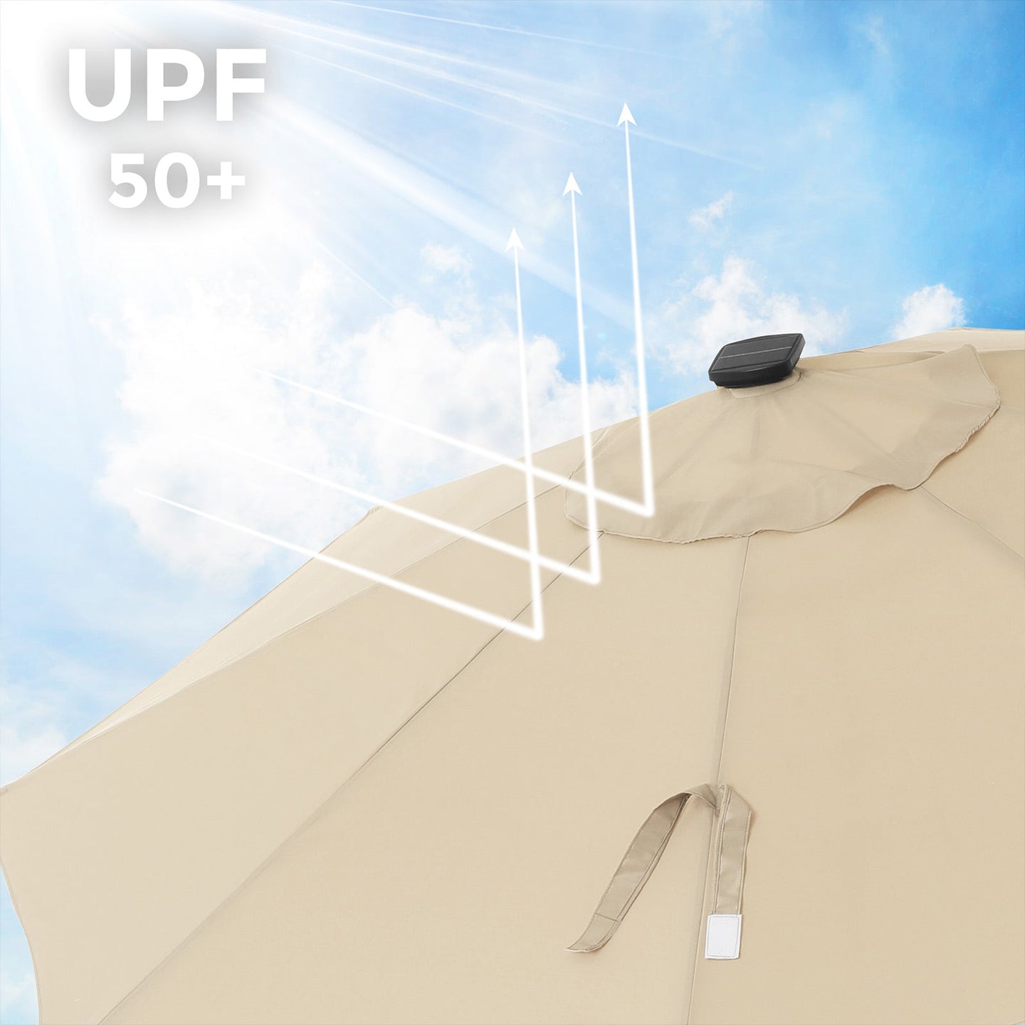 Patio Parasol Umbrella - Polyester - Beige - 2.7 m with Solar-Powered LED Lights