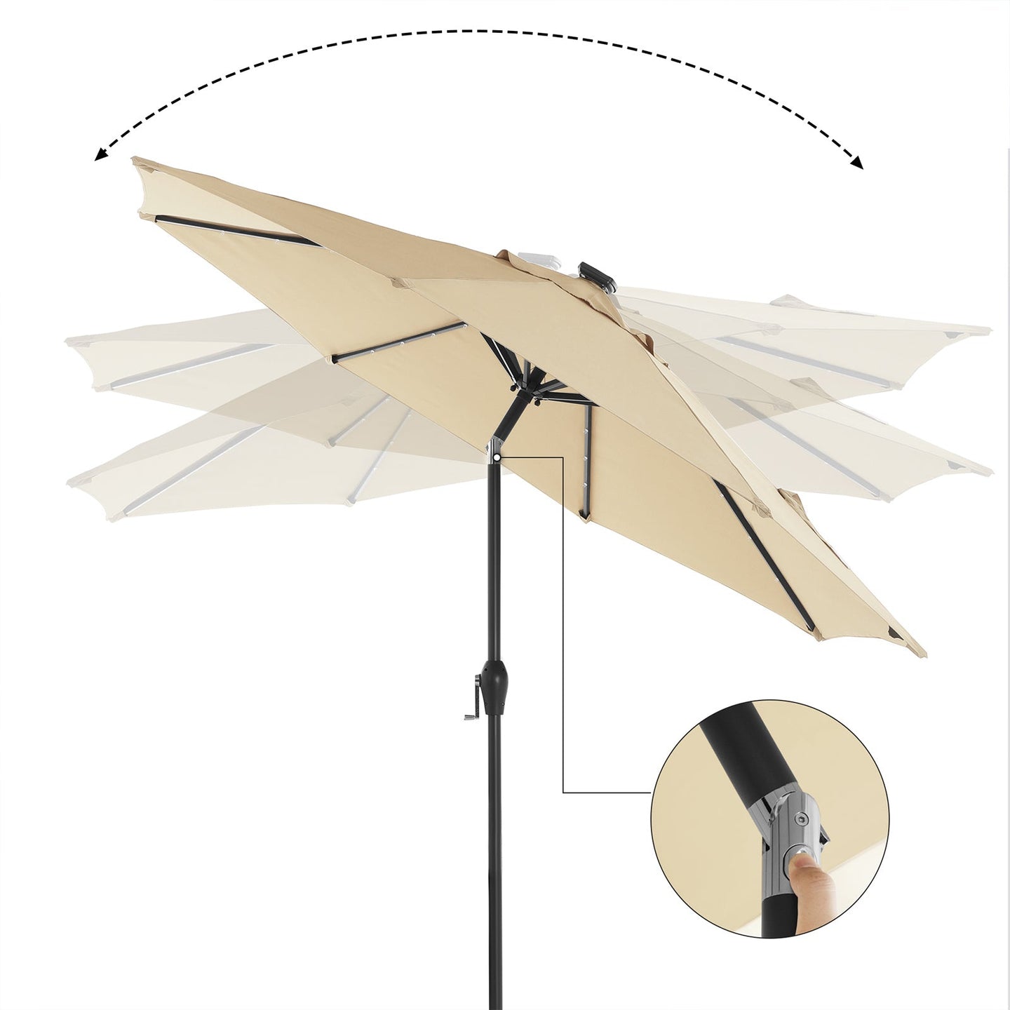 Patio Parasol Umbrella - Polyester - Beige - 2.7 m with Solar-Powered LED Lights