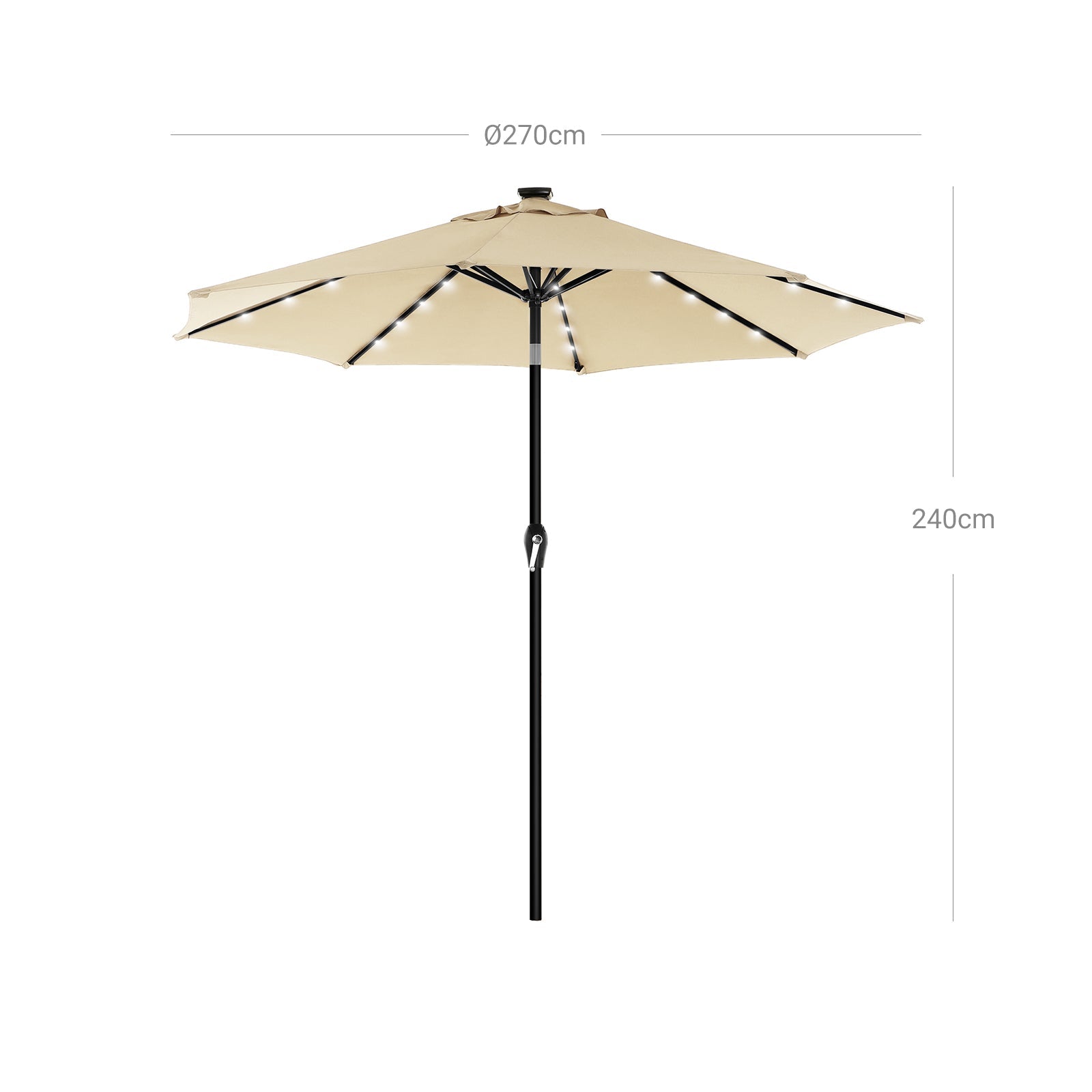 Patio Parasol Umbrella - Polyester - Beige - 2.7 m with Solar-Powered LED Lights