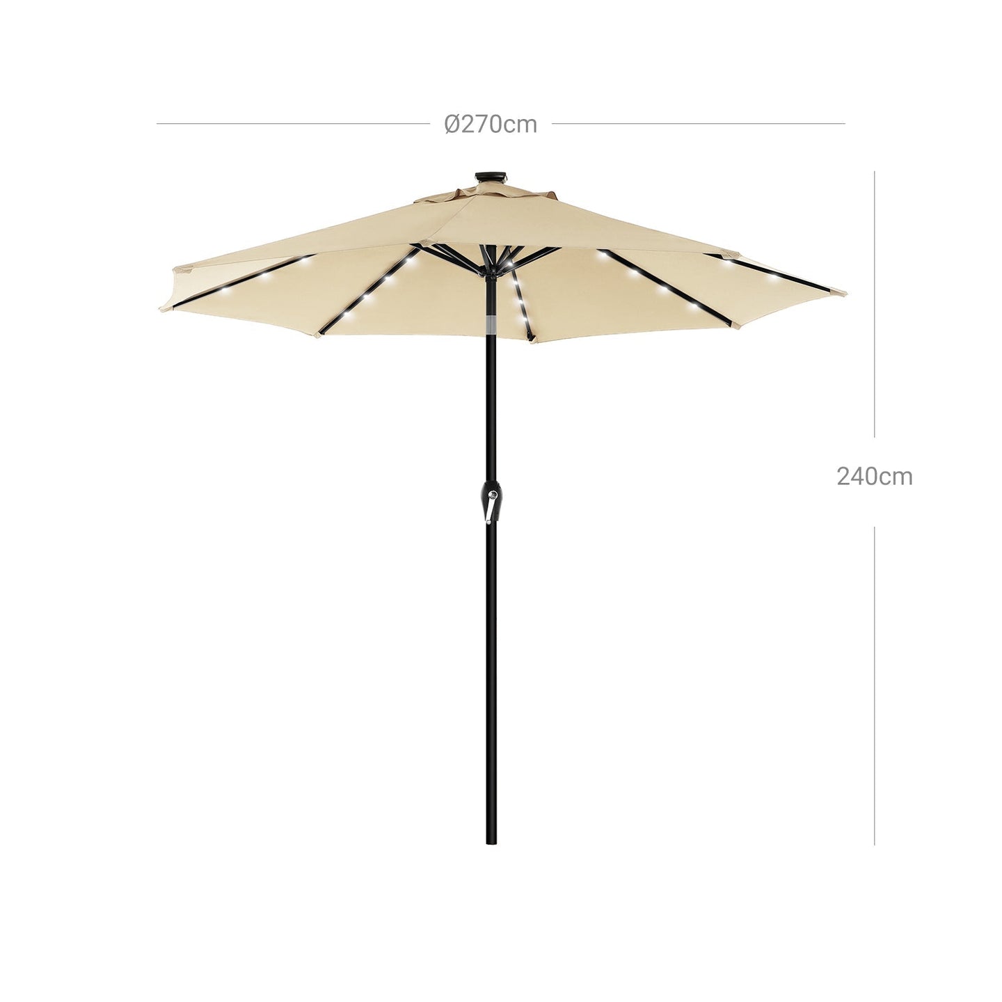 Patio Parasol Umbrella - Polyester - Beige - 2.7 m with Solar-Powered LED Lights