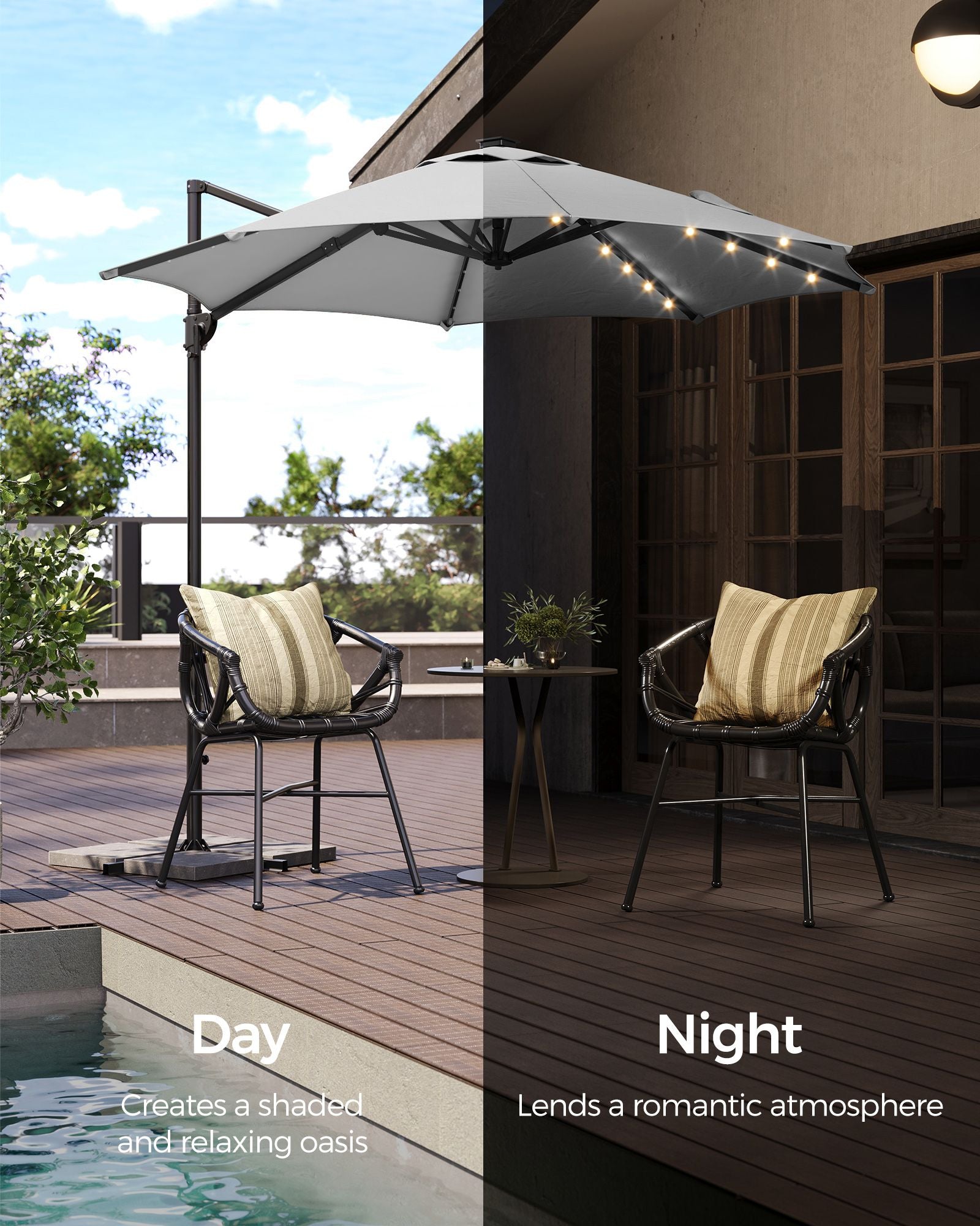 Garden Parasol Umbrella - Fabric - Multicolor - 28 Solar Powered LED Lights