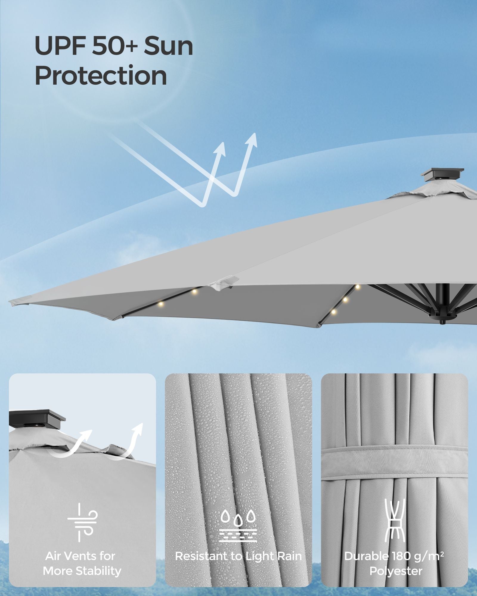 Garden Parasol Umbrella - Fabric - Multicolor - 28 Solar Powered LED Lights