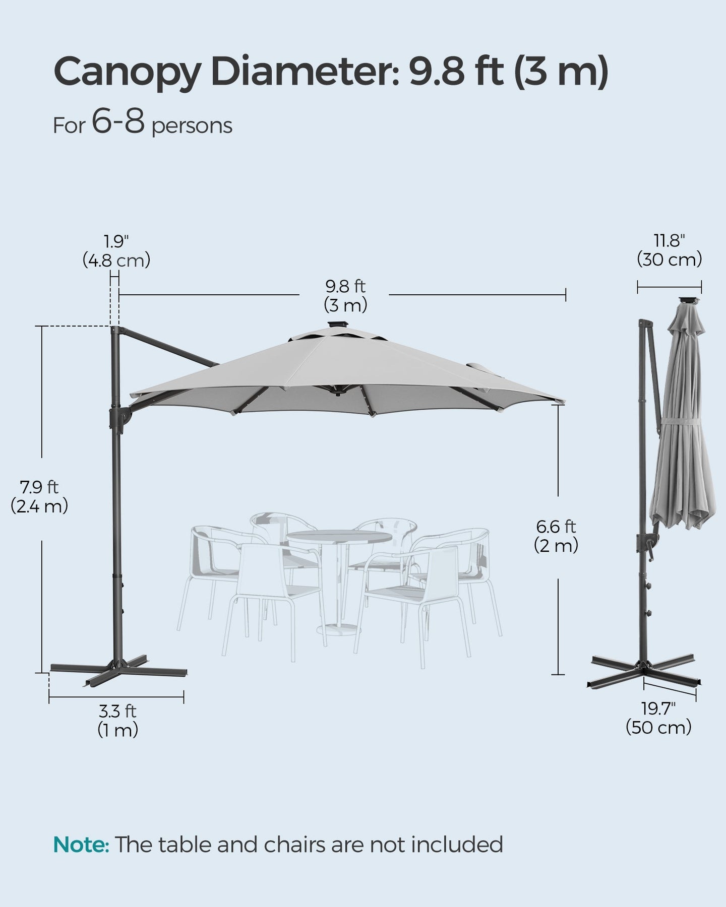 Garden Parasol Umbrella - Fabric - Multicolor - 28 Solar Powered LED Lights