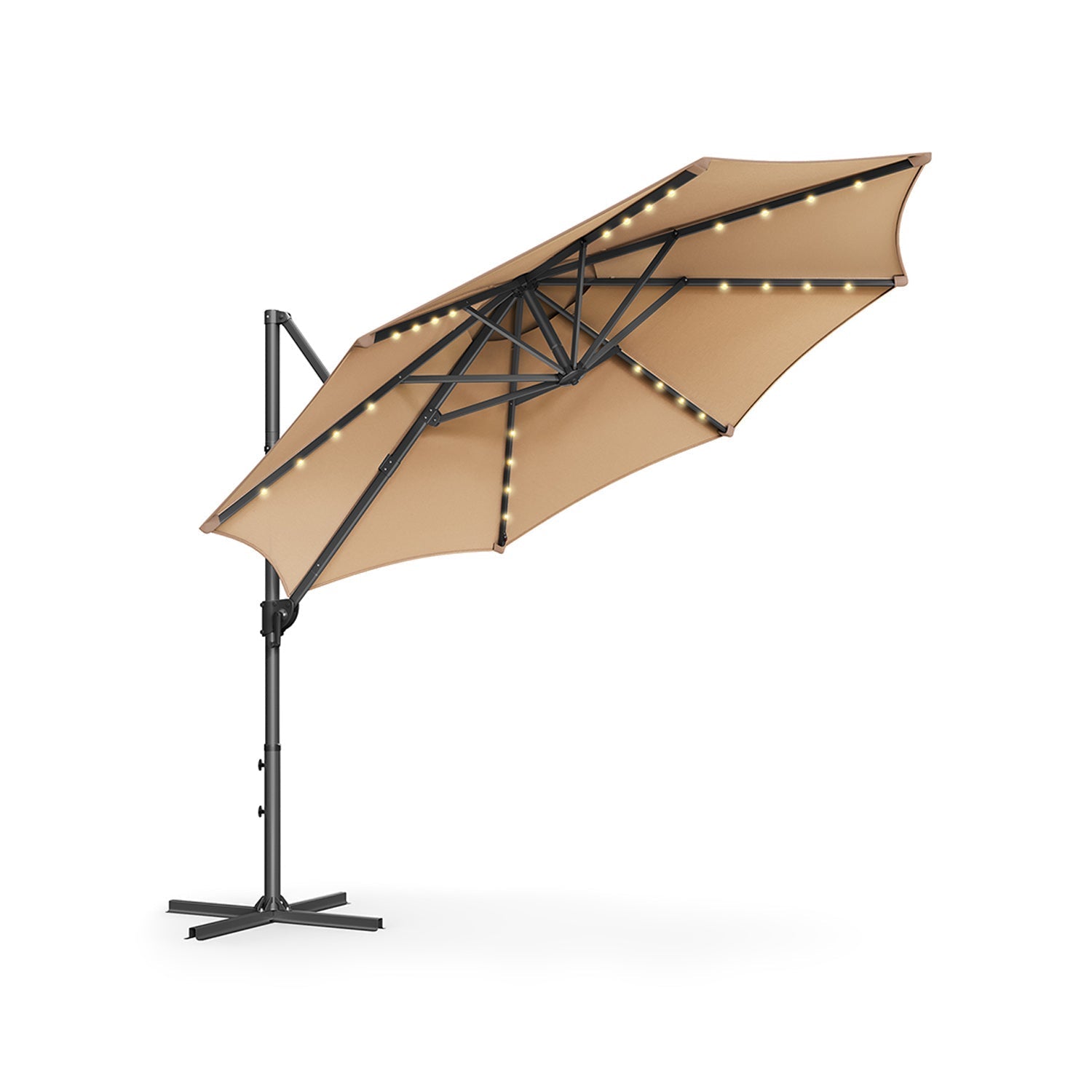Garden Parasol Umbrella - Fabric - Multicolor - 28 Solar Powered LED Lights