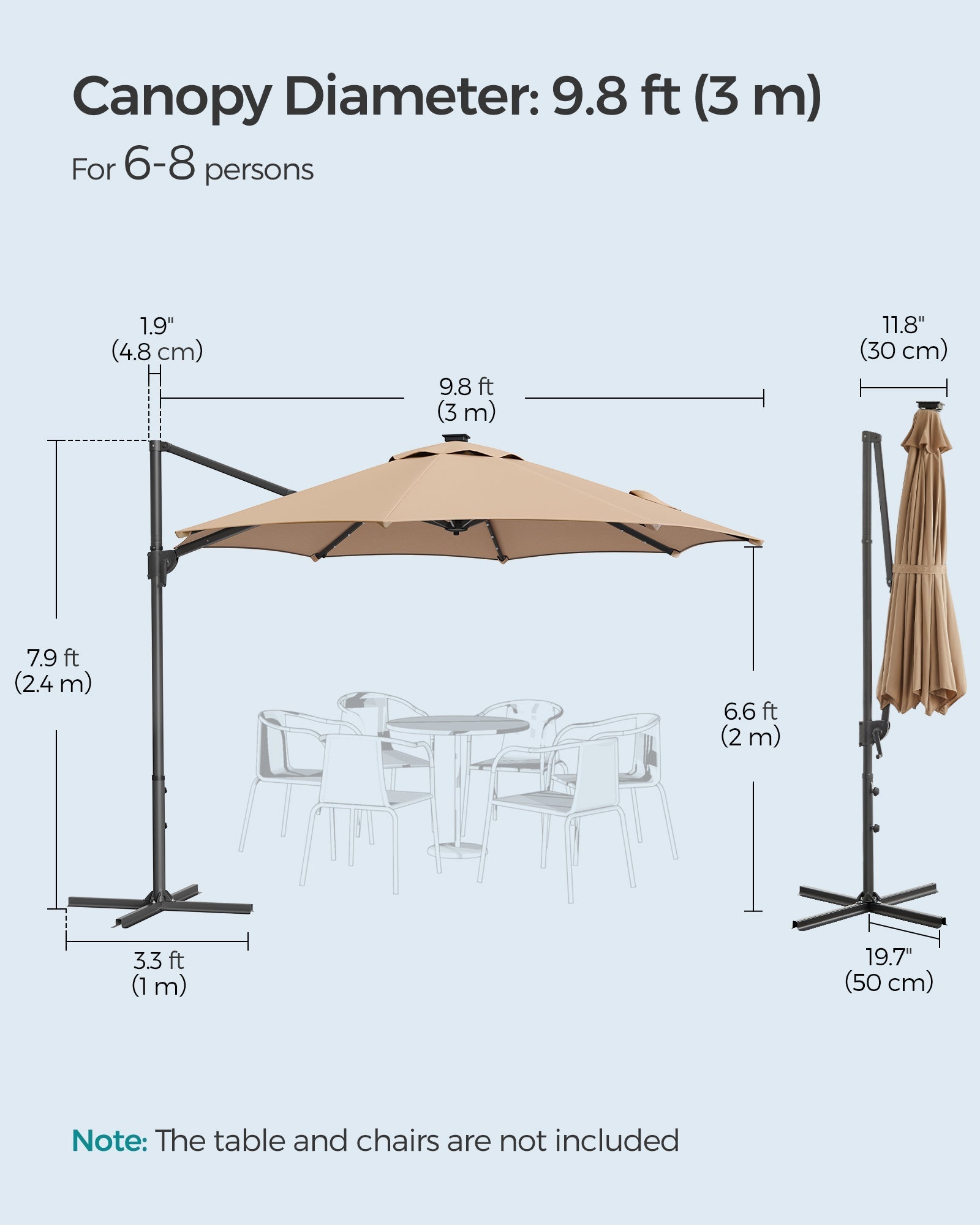 Garden Parasol Umbrella - Fabric - Camel Brown - 3 m