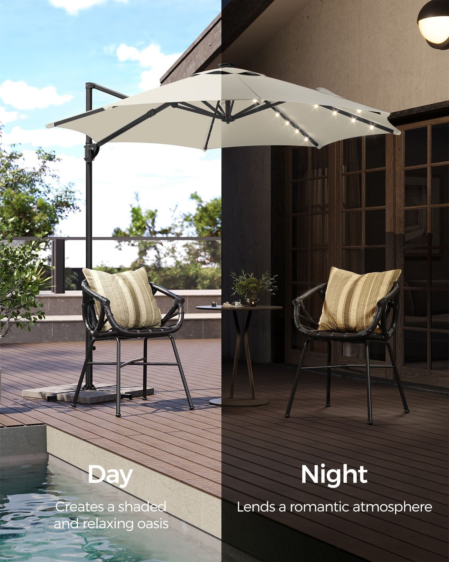 Garden Parasol Umbrella - Fabric - Multicolor - 28 Solar Powered LED Lights