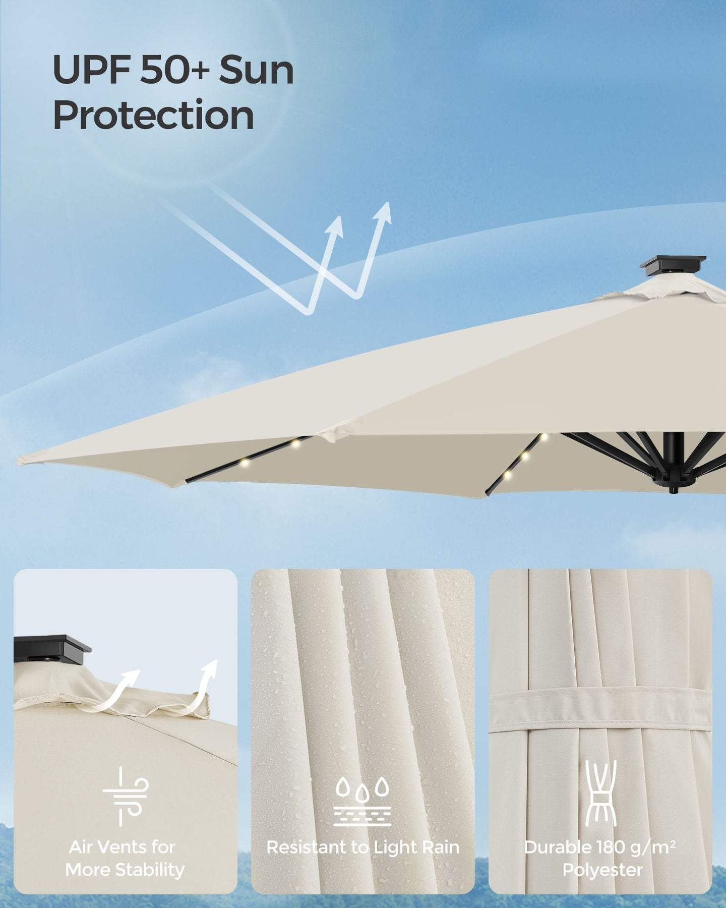 Garden Parasol Umbrella - Fabric - Multicolor - 28 Solar Powered LED Lights