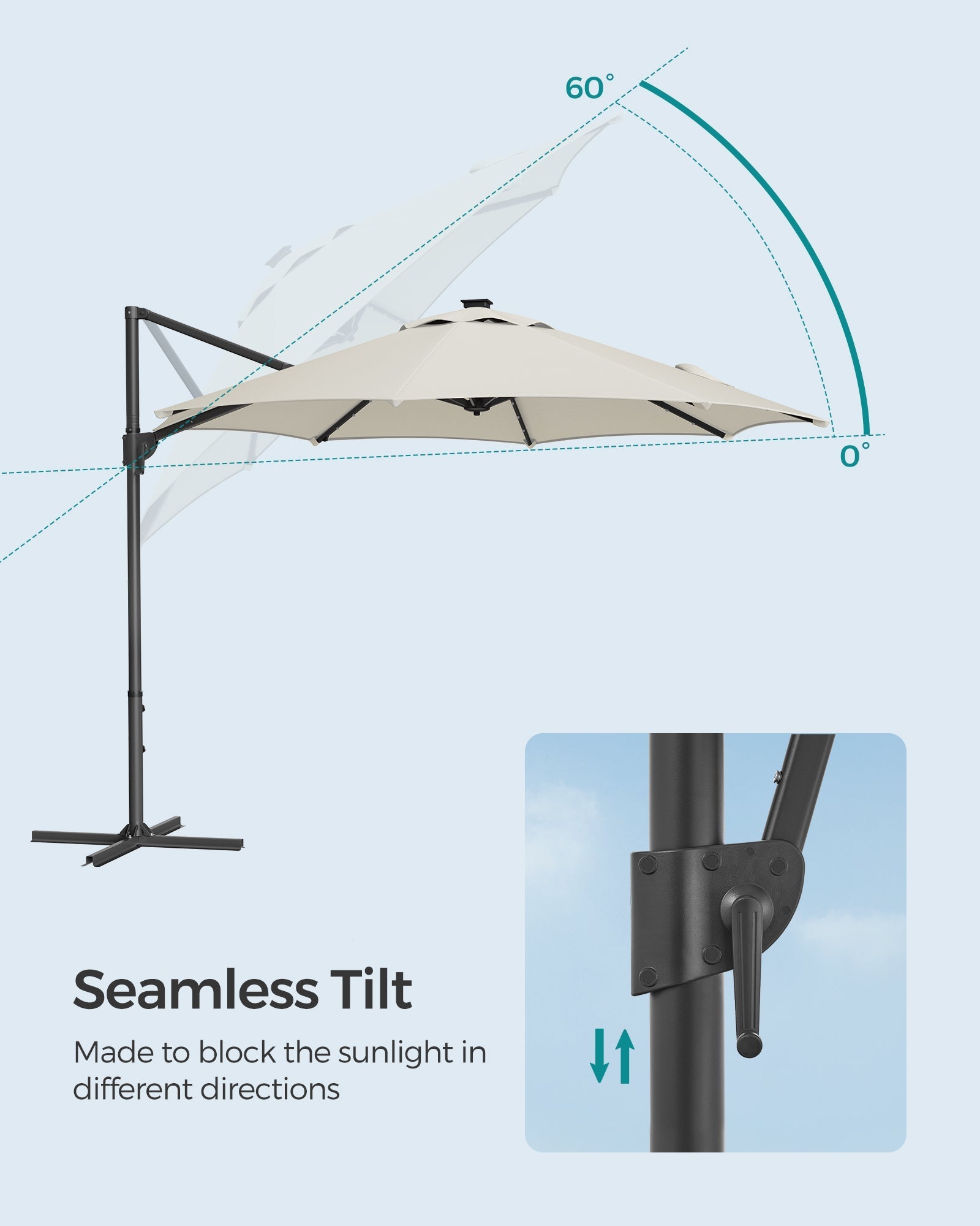 Garden Parasol Umbrella - Fabric - Multicolor - 28 Solar Powered LED Lights