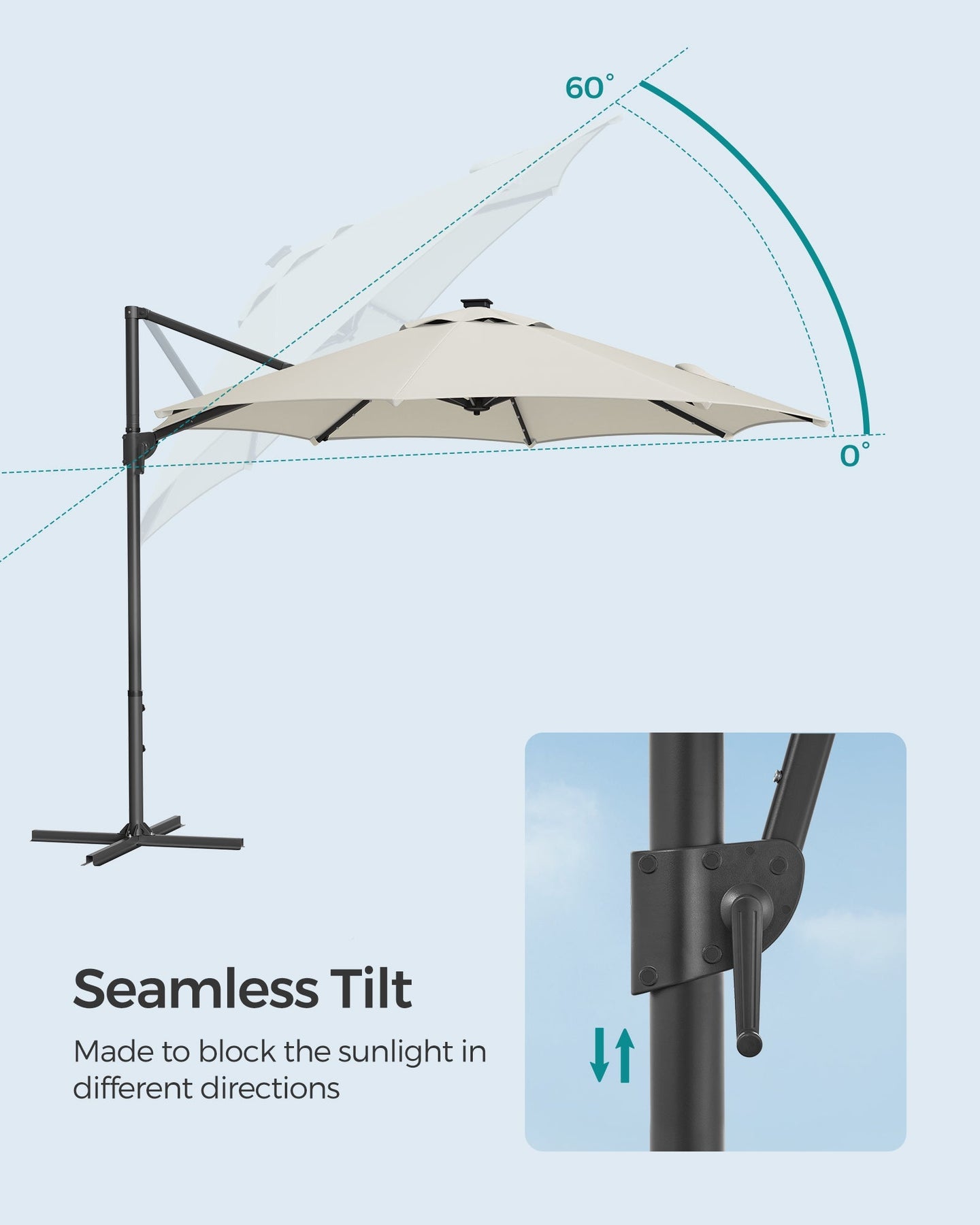 Garden Parasol Umbrella - Fabric - Multicolor - 28 Solar Powered LED Lights