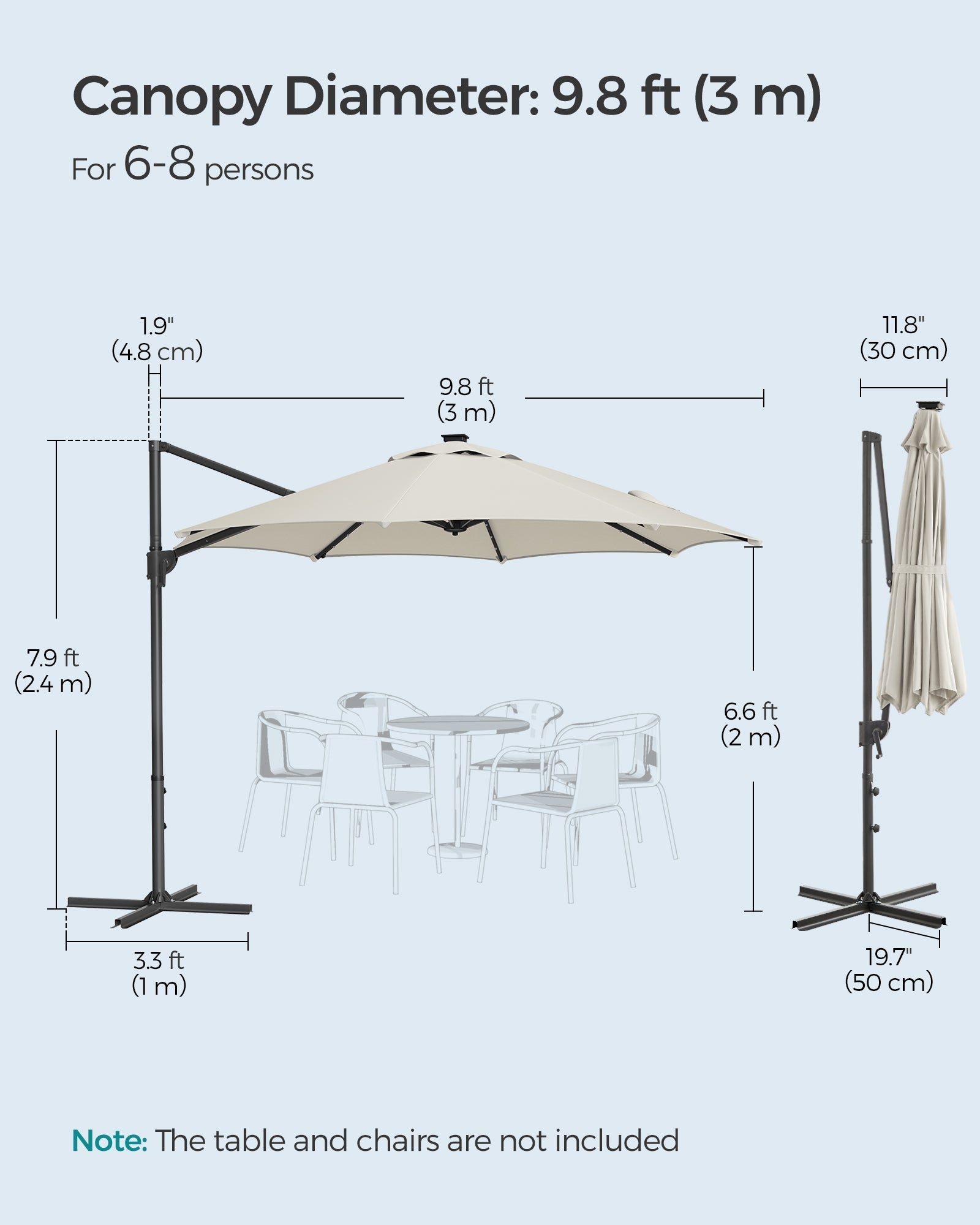 Garden Parasol Umbrella - Fabric - Multicolor - 28 Solar Powered LED Lights