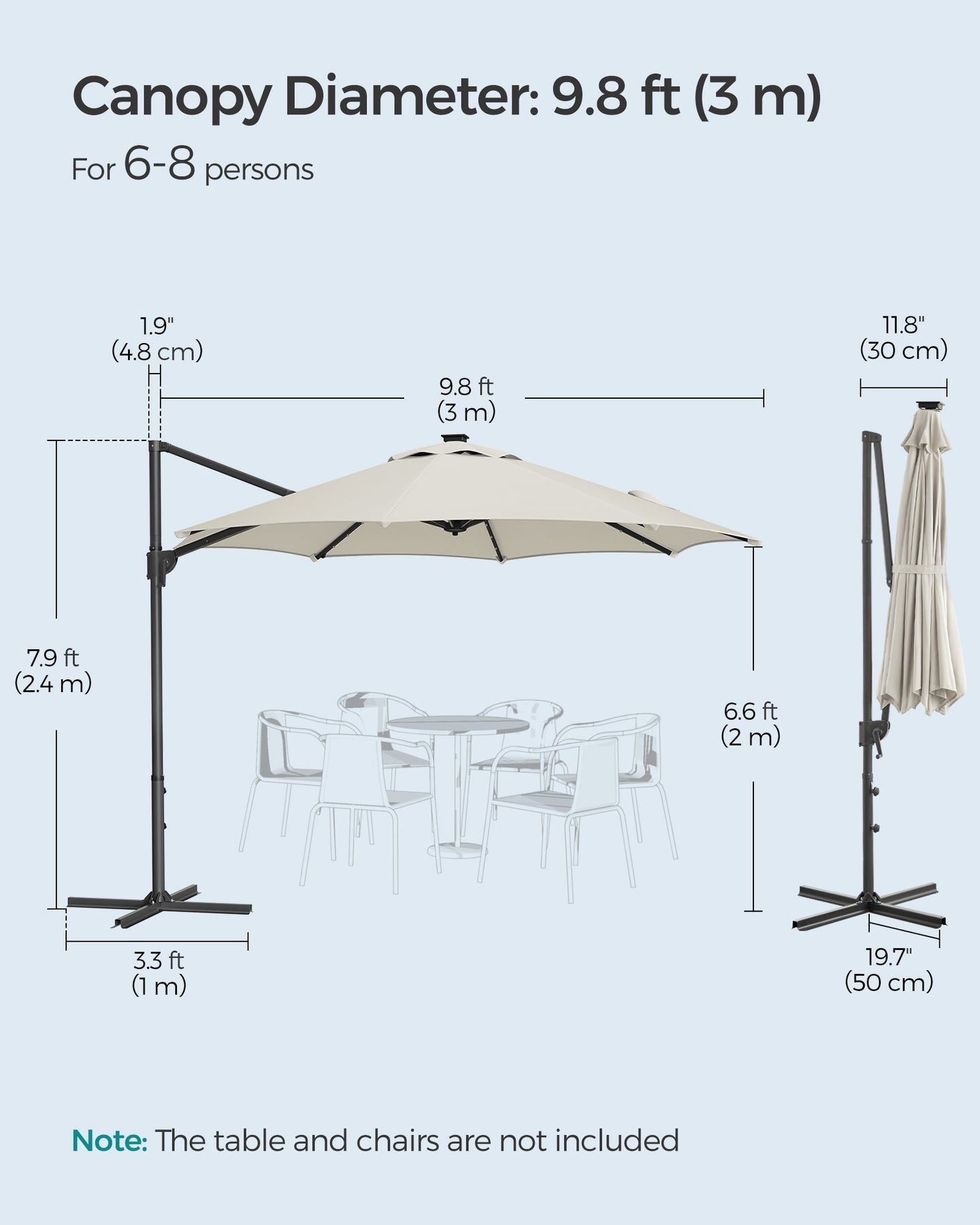 Garden Parasol Umbrella - Fabric - Multicolor - 28 Solar Powered LED Lights