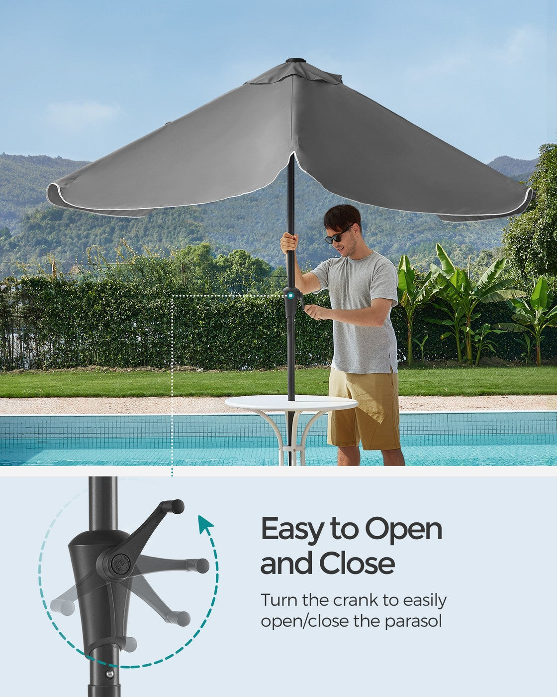 Patio Umbrella - 2 x 1.5m - Steel Frame - UPF 50+