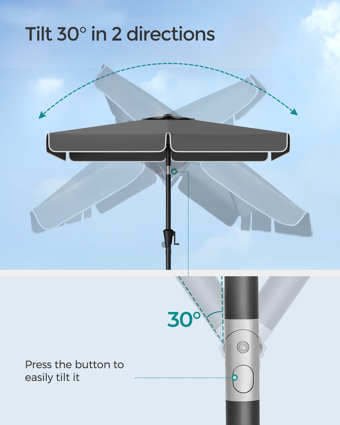 Patio Umbrella - 2 x 1.5m - Steel Frame - UPF 50+