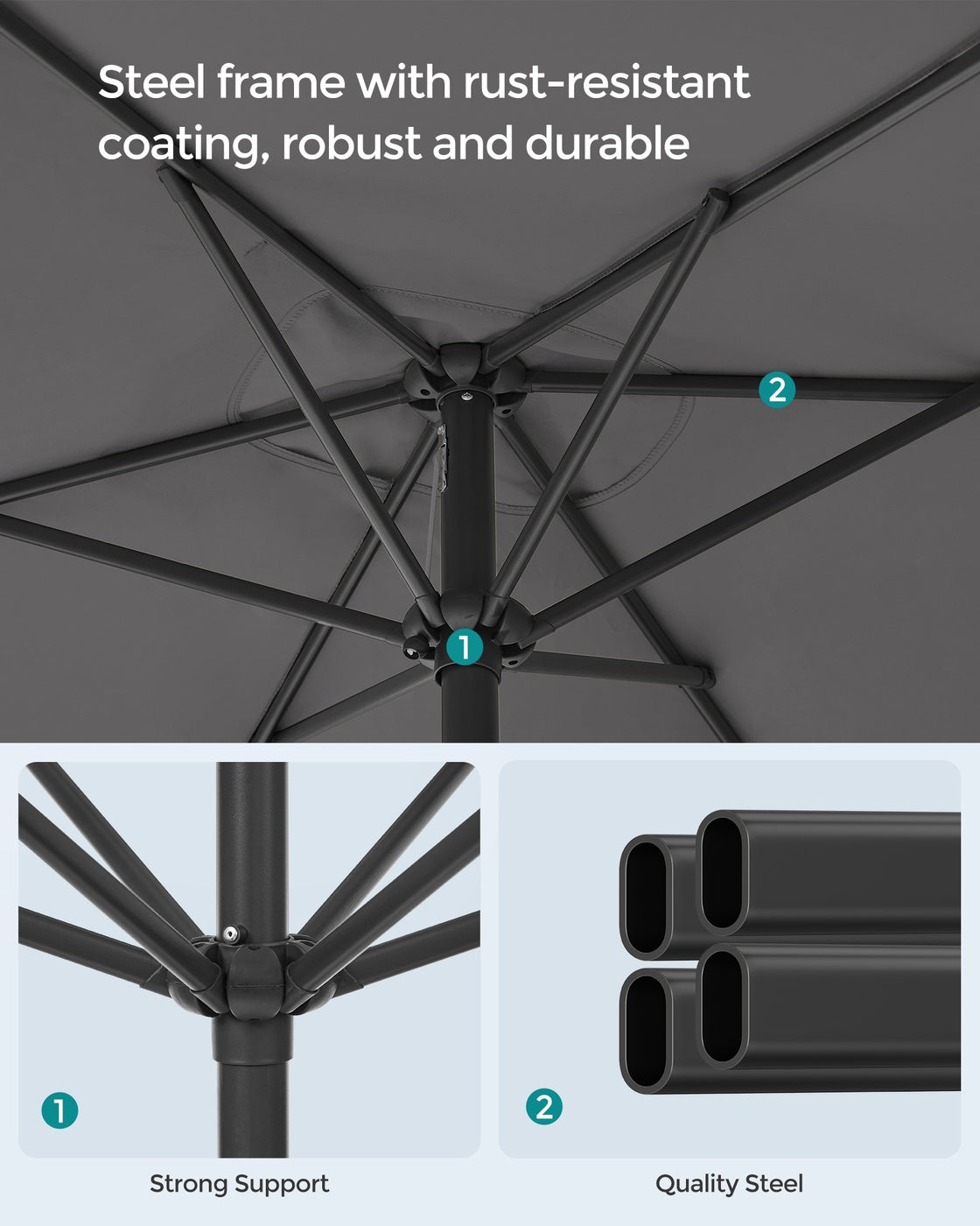 Patio Umbrella - 2 x 1.5m - Steel Frame - UPF 50+
